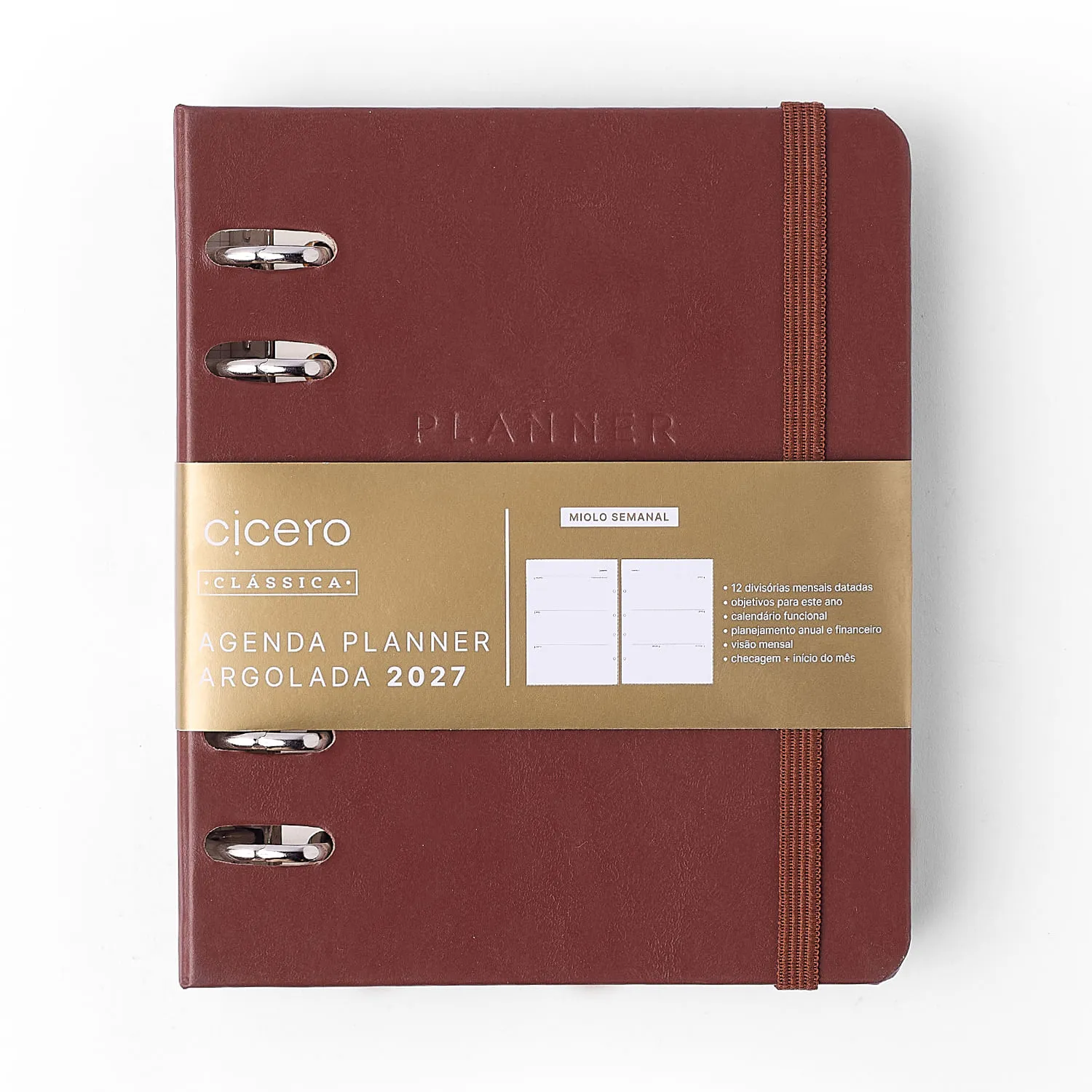 Agenda Planner Argolado 2027 Clássica Semanal A6 Café