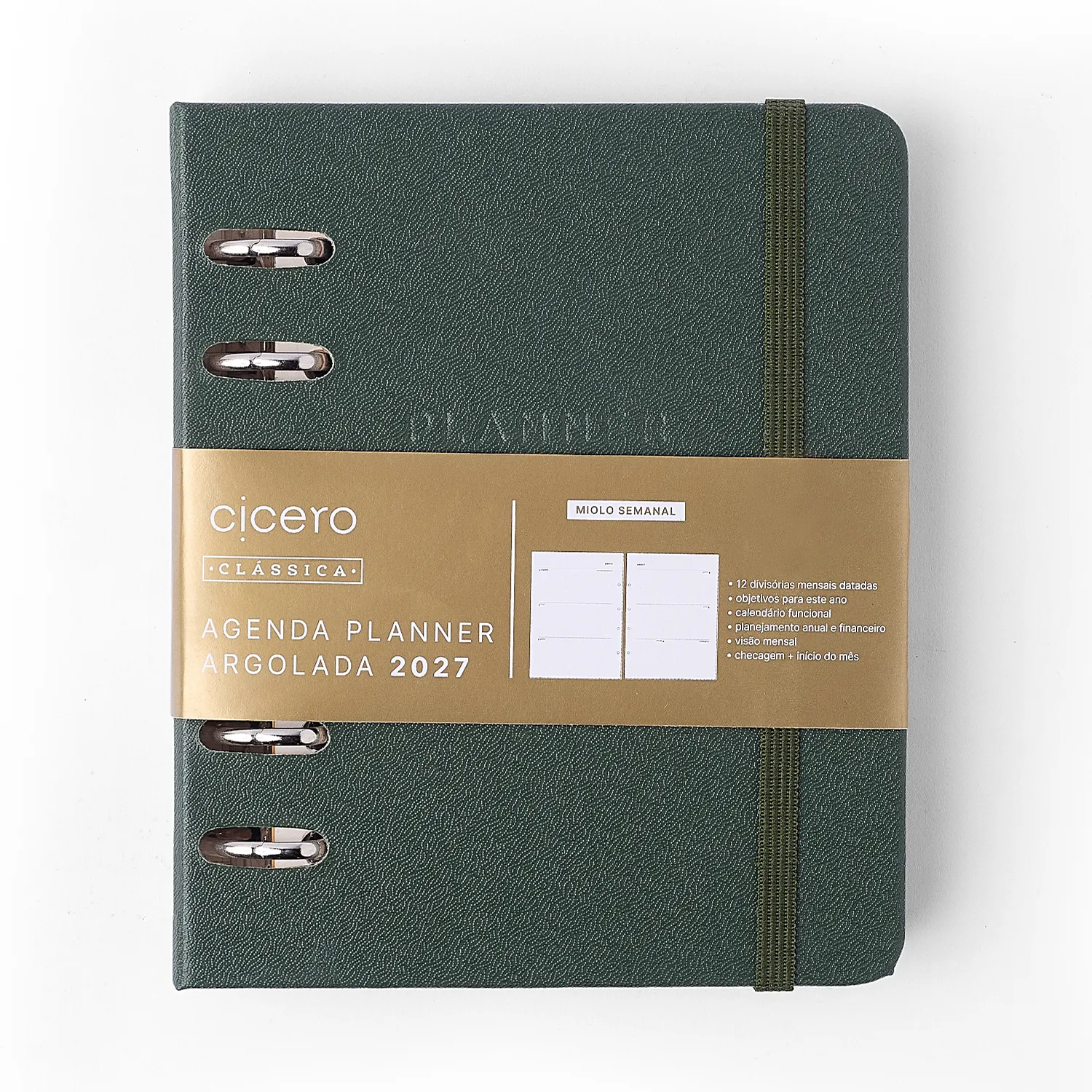 Agenda Planner Argolado 2027 Clássica Semanal A6 Verde Oliva