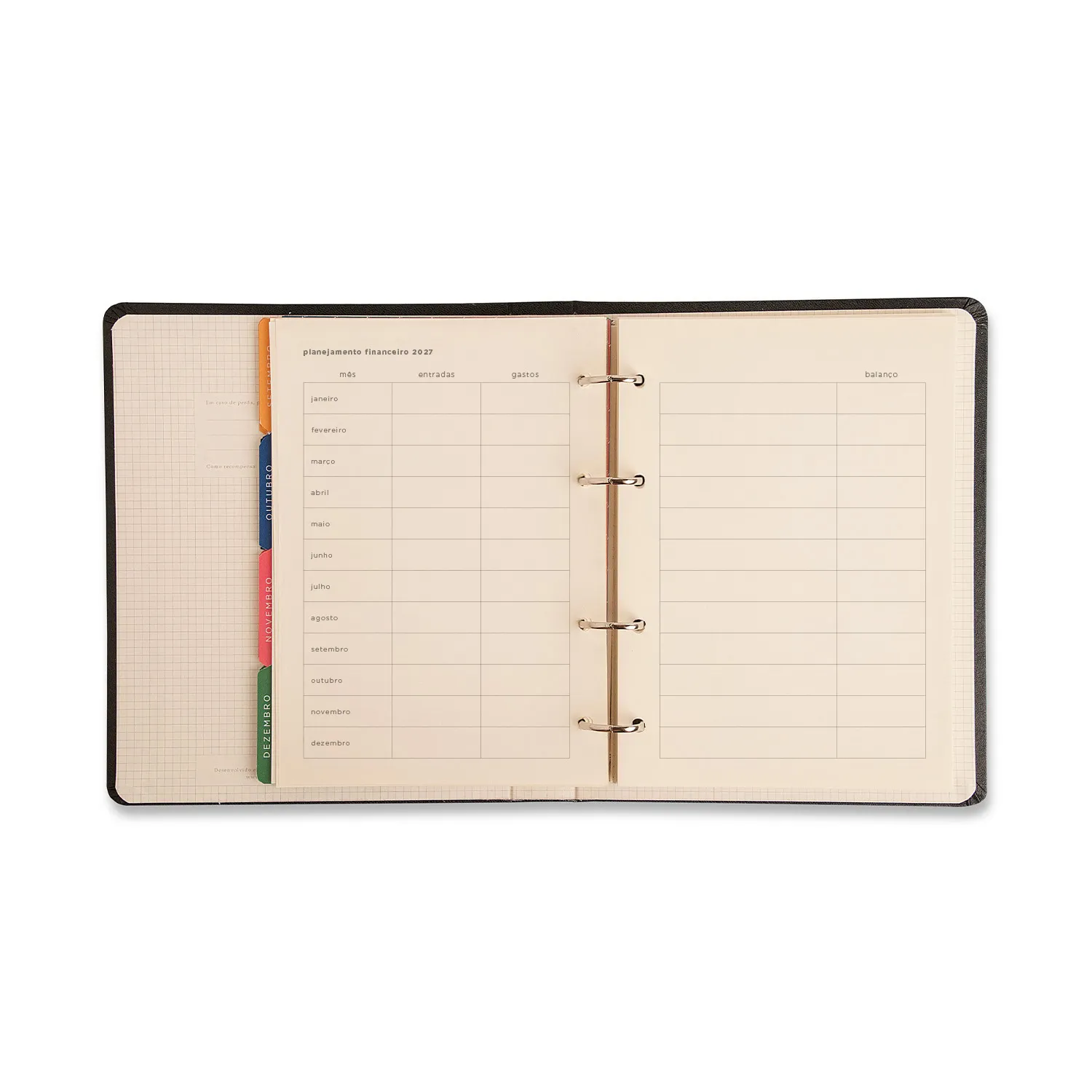 Agenda Planner Argolado 2027 Clássica Semanal Notas A5 Preta