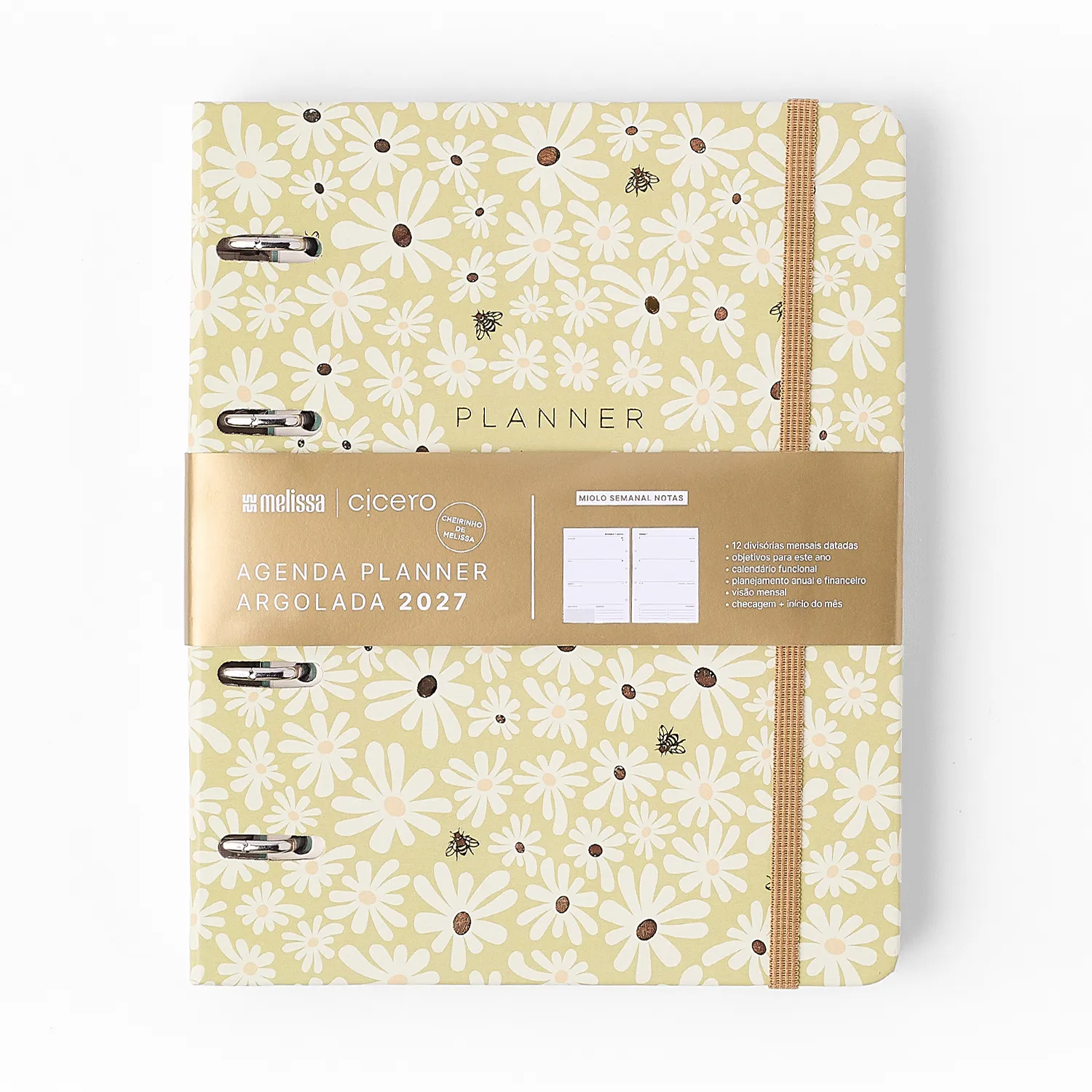 Agenda Planner Argolado 2027 Melissa Semanal Notas A5 Mini Bloomy Pistache