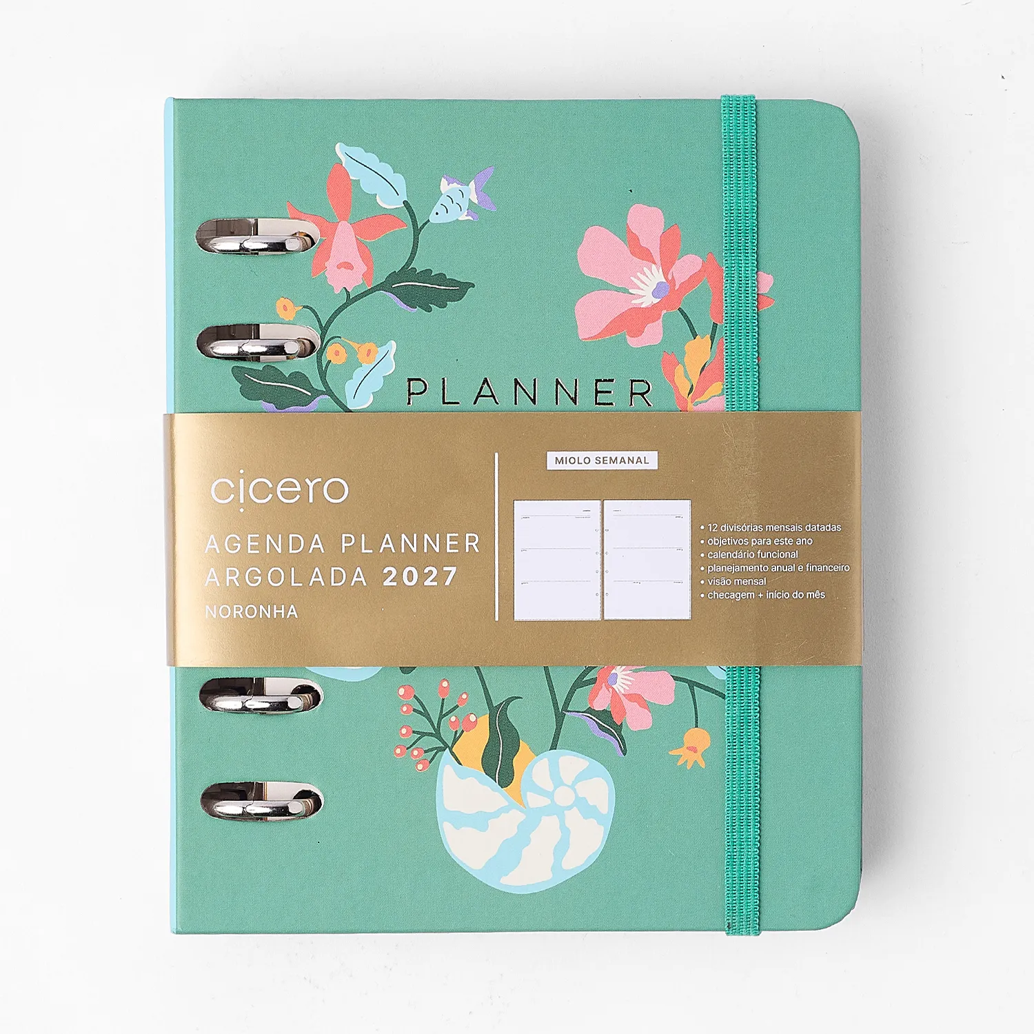 Agenda Planner Argolado 2027 Noronha Semanal A6 Flora Marinha