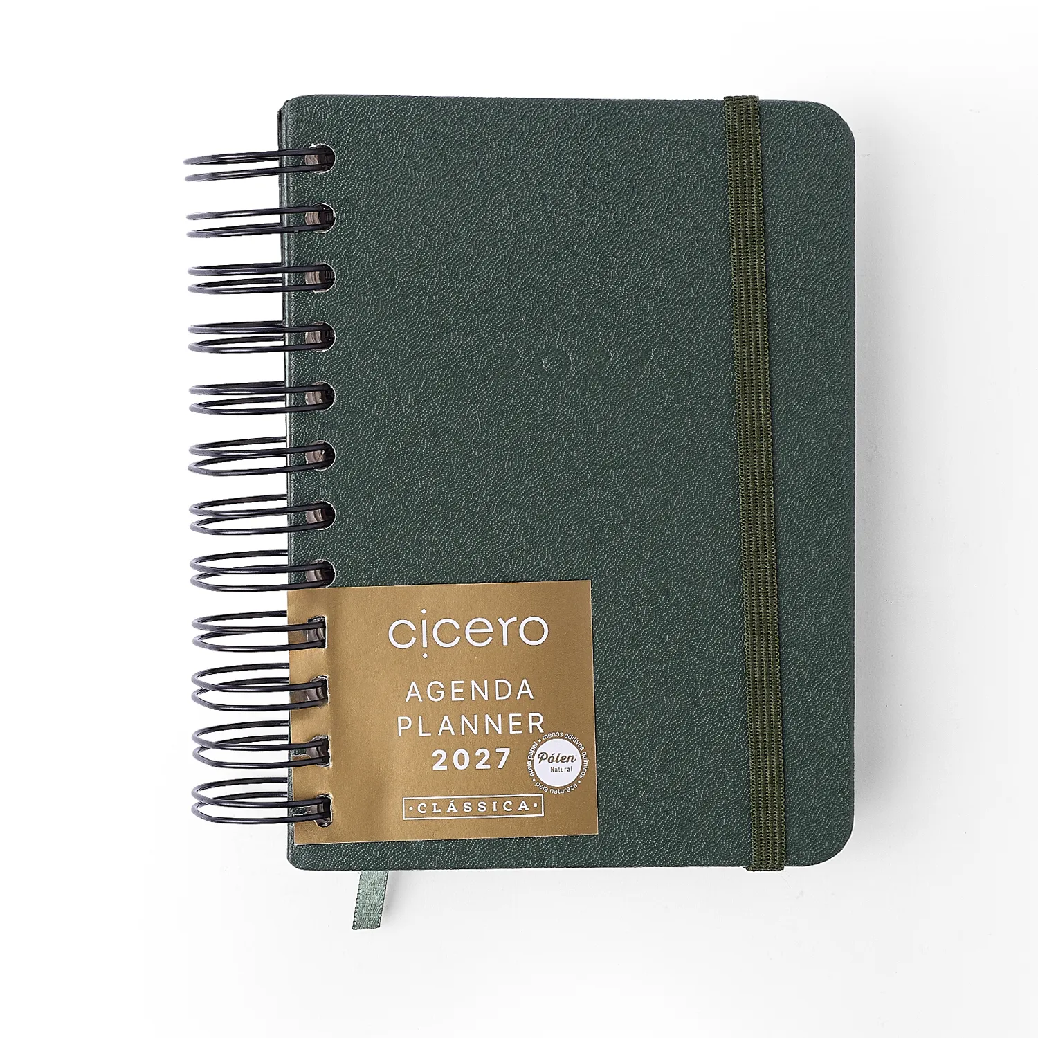 Agenda Planner Wire-o 2027 Clássica Diária 11,5x16 Verde Oliva