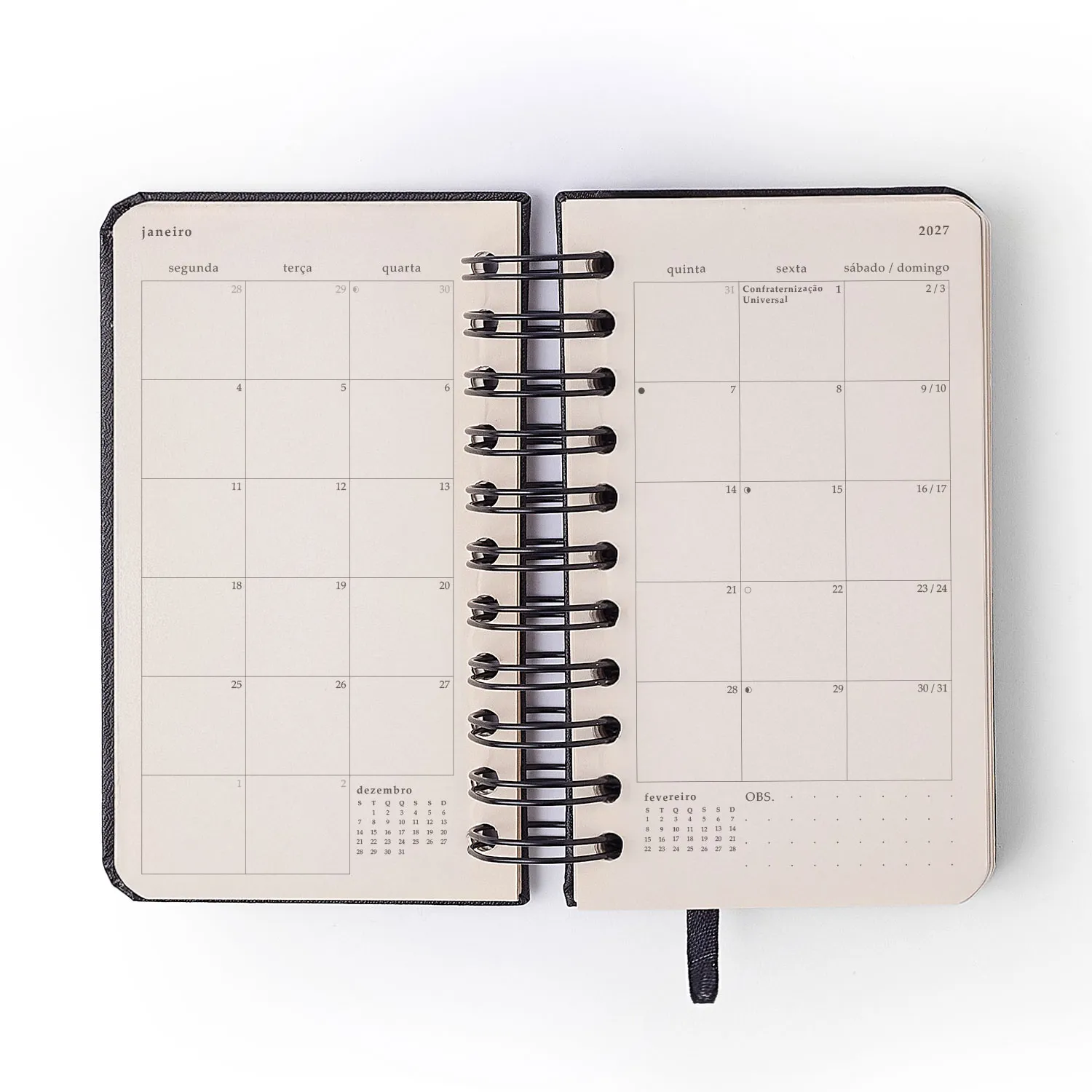 Agenda Planner Wire-o 2027 Clássica Diária 9x15,5 Preta