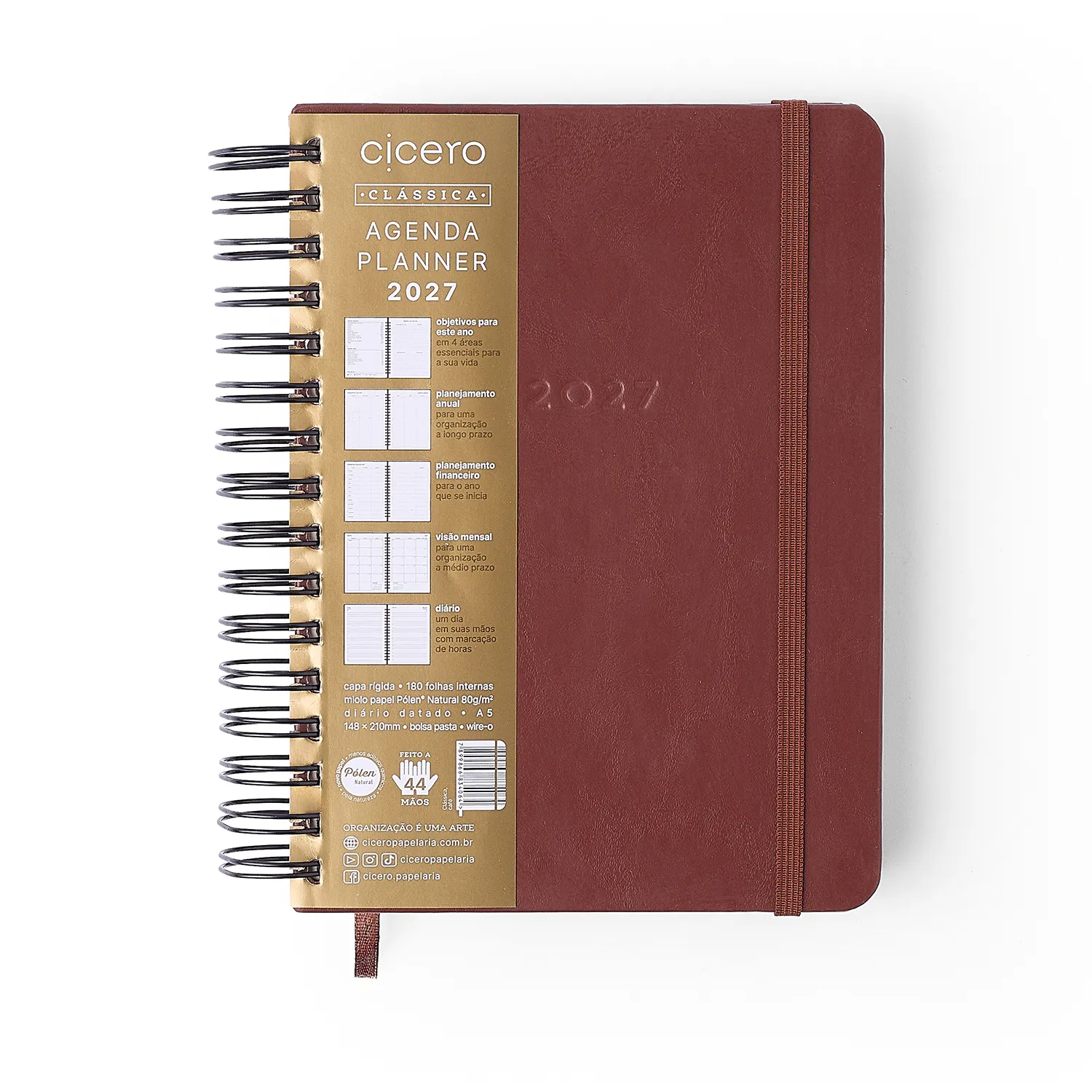 Agenda Planner Wire-o 2027 Clássica Diária A5 Café
