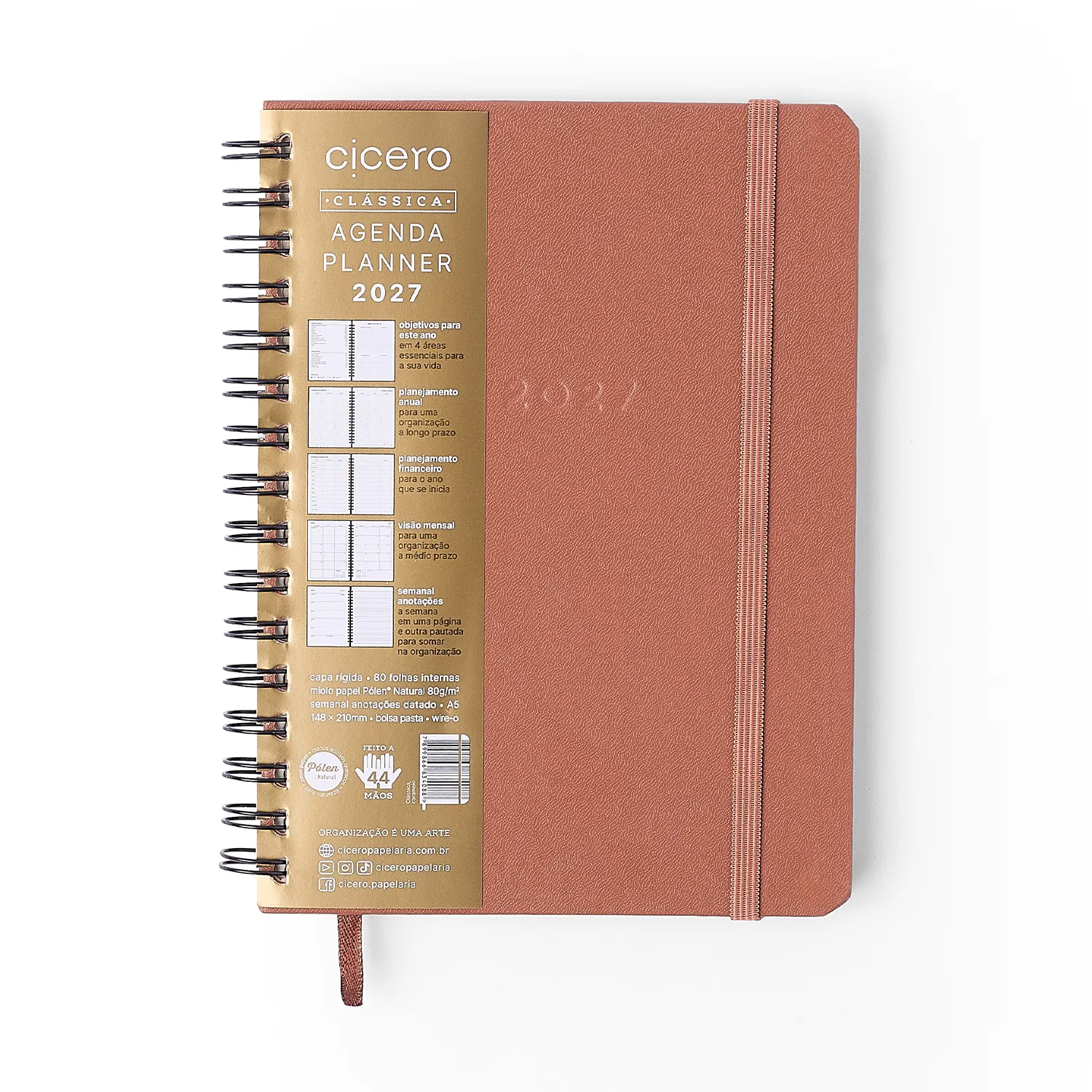 Agenda Planner Wire-o 2027 Clássica Semanal Anotações A5 Caramelo