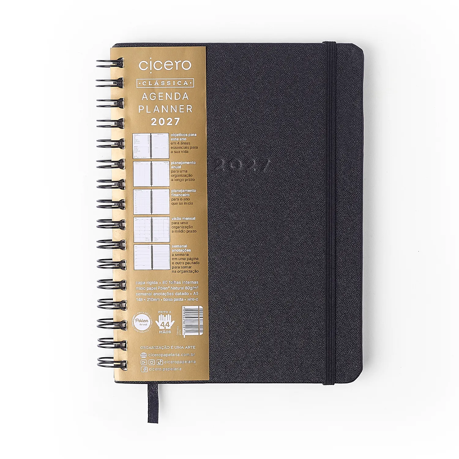 Agenda Planner Wire-o 2027 Clássica Semanal Anotações A5 Preto