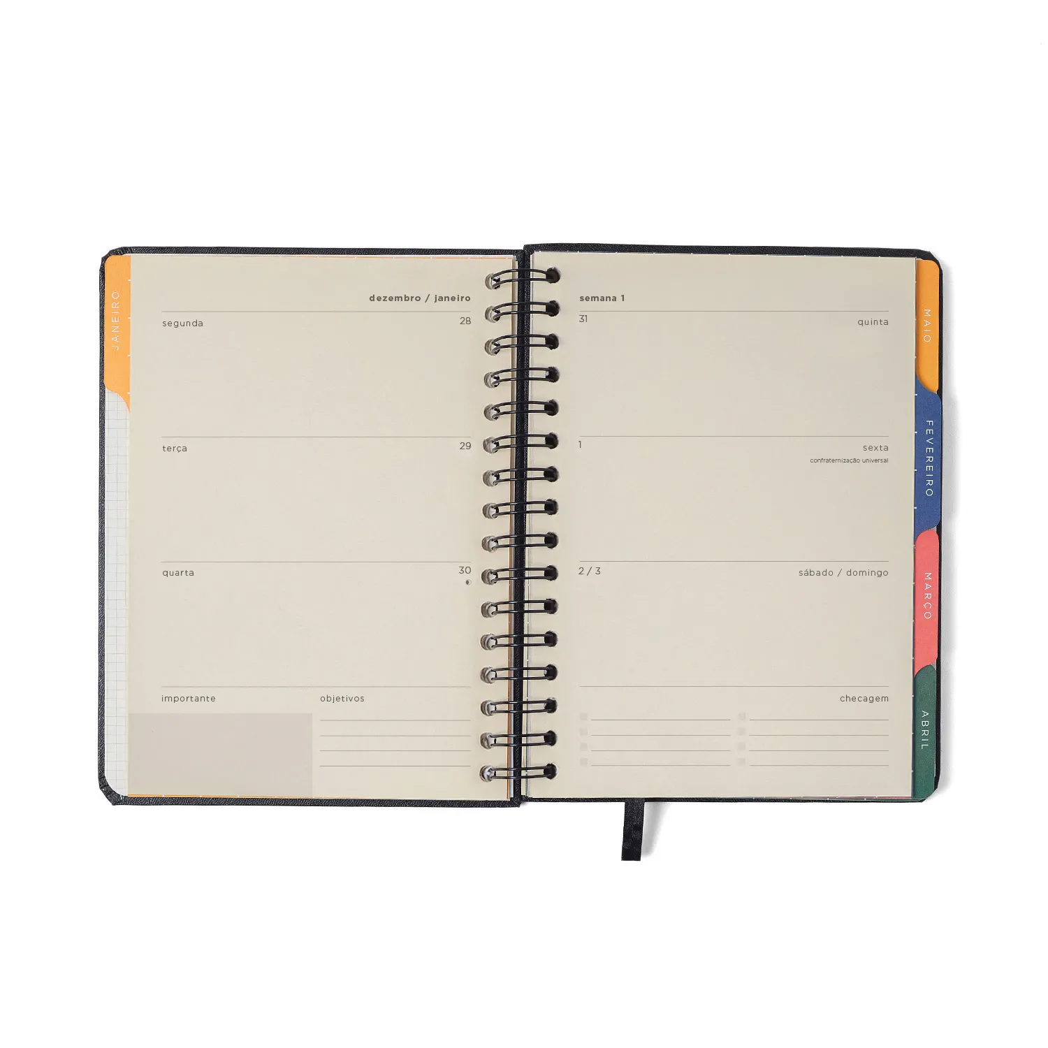 Agenda Planner Wire-o 2027 Clássica Semanal Notas c/ Divisórias A5 Preta