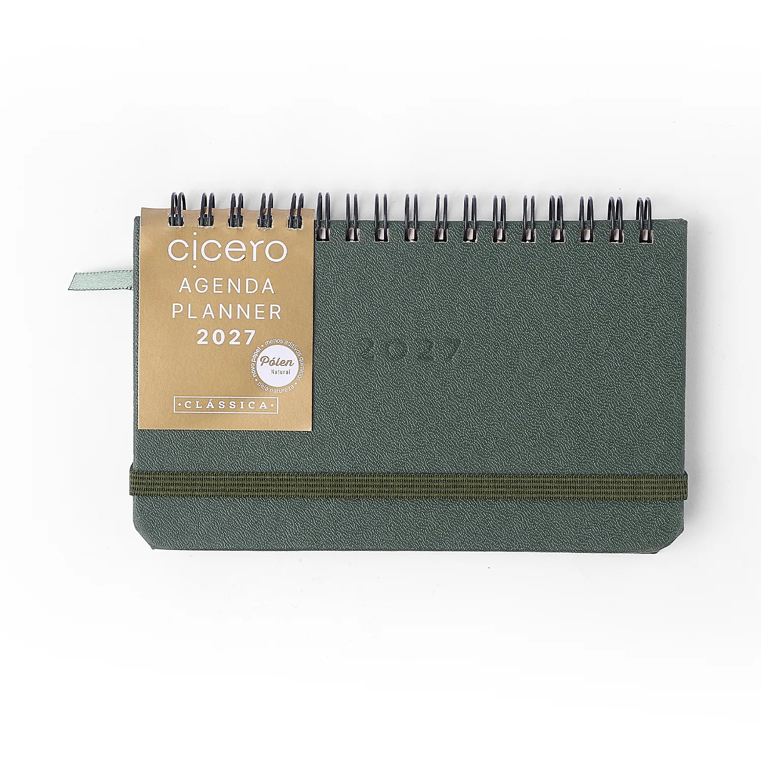 Agenda Planner Wire-o 2027 Clássica Semanal Office 15,5x9 Verde Oliva