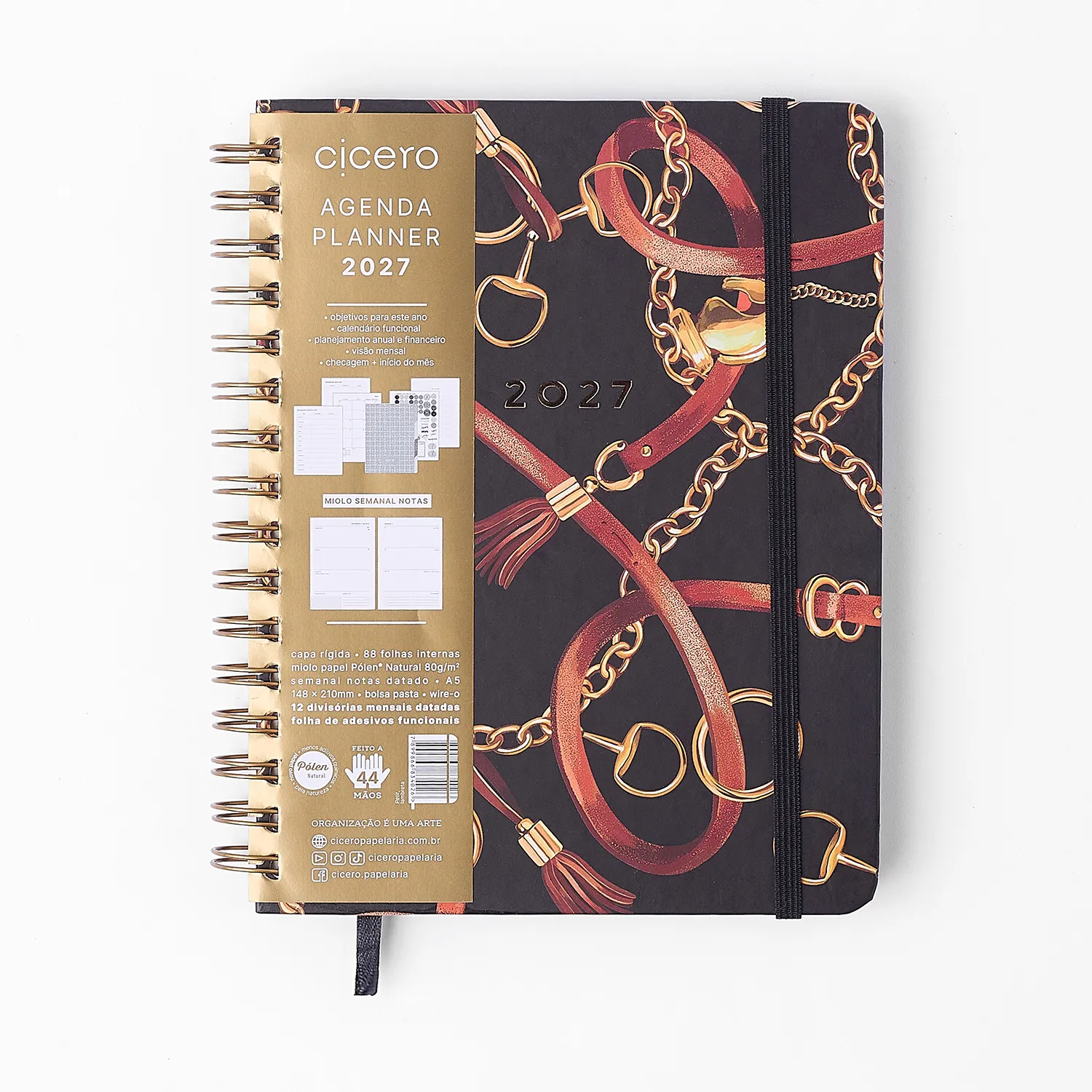 Agenda Planner Wire-o 2027 Haras Semanal Notas c/ Divisórias A5 Selaria Preto
