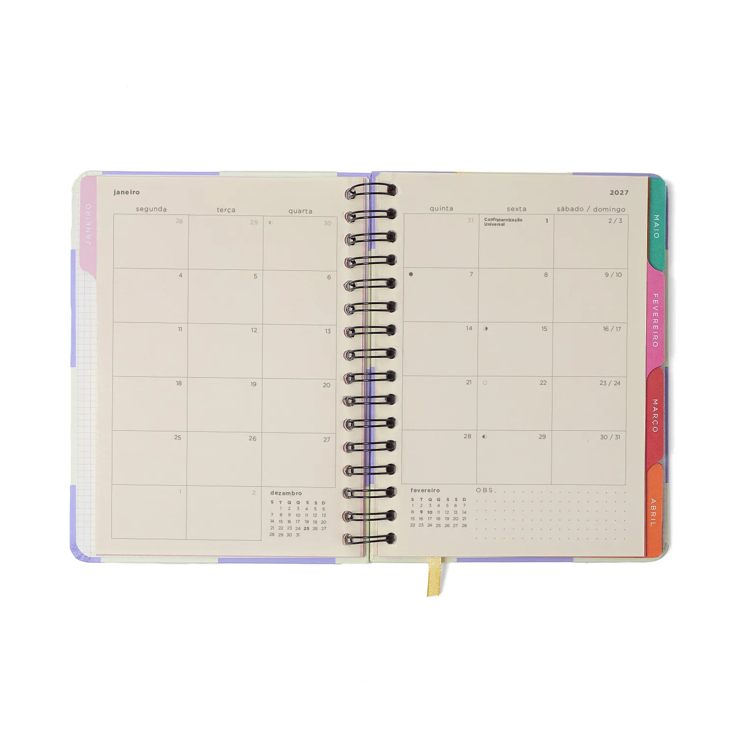 Agenda Planner Wire-o 2027 Melissa Semanal Notas c/ Divisórias A5 Mini Bloomy Chocolate