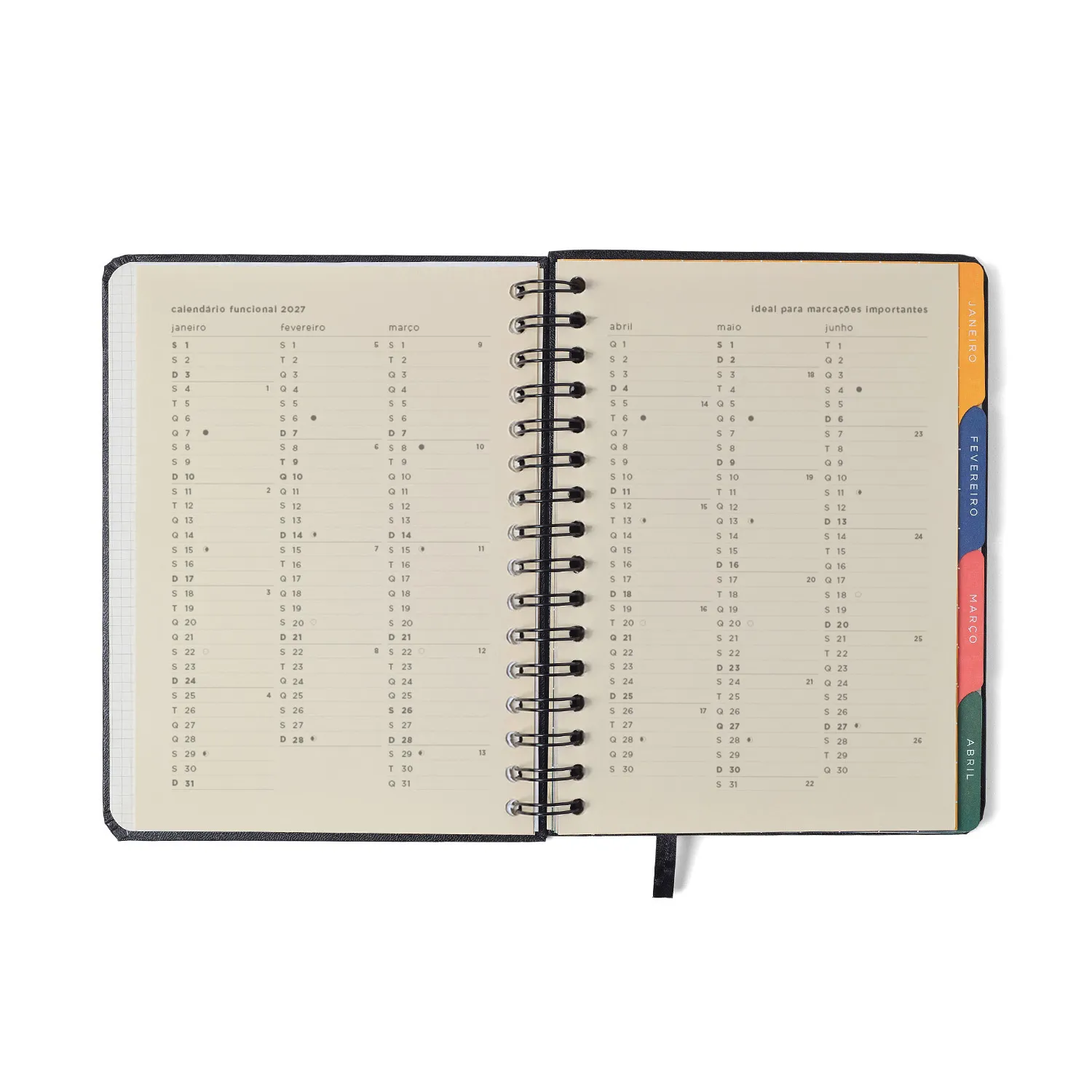 Agenda Planner Wire-o 2027 Noronha Semanal Notas c/ Divisórias A5 Pérola do Mar