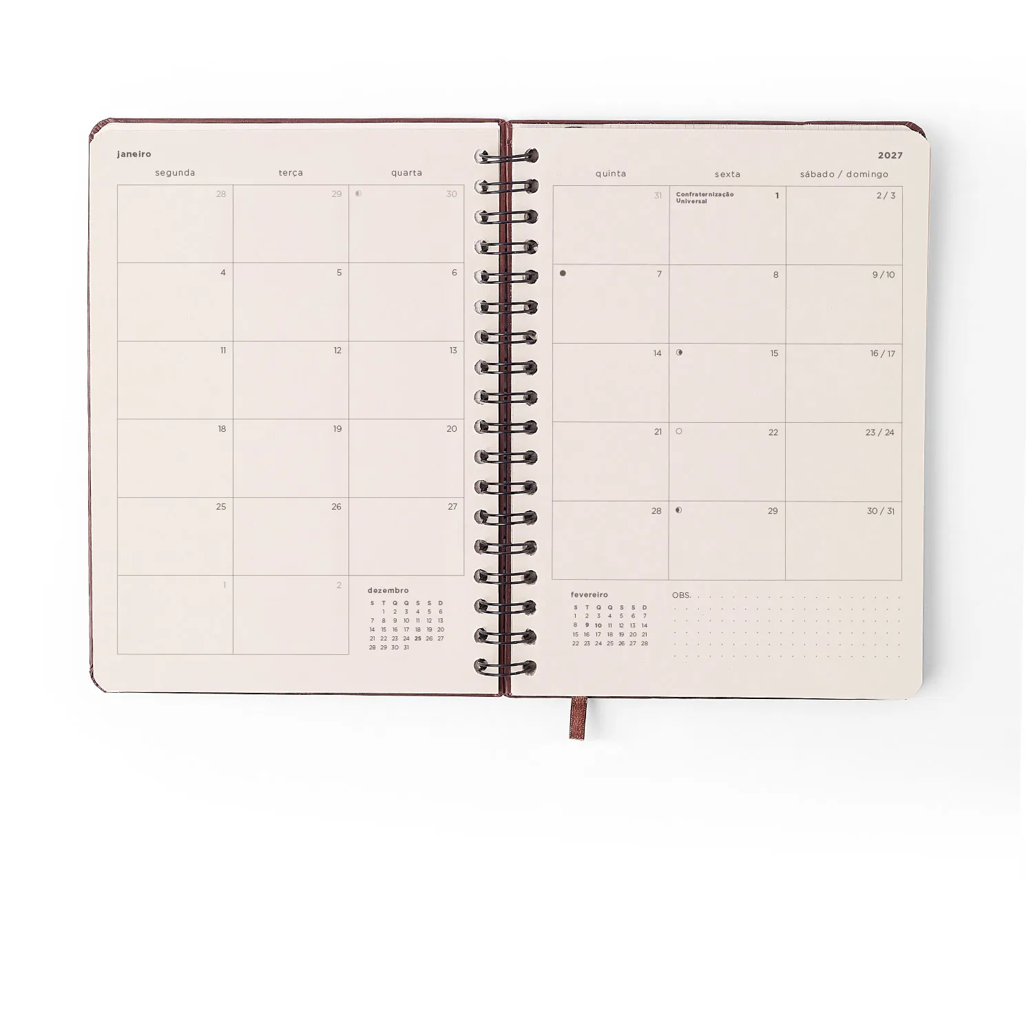 Agenda Planner Wire-o 2027 Veredas Semanal Planejamento 17x24 Marrom