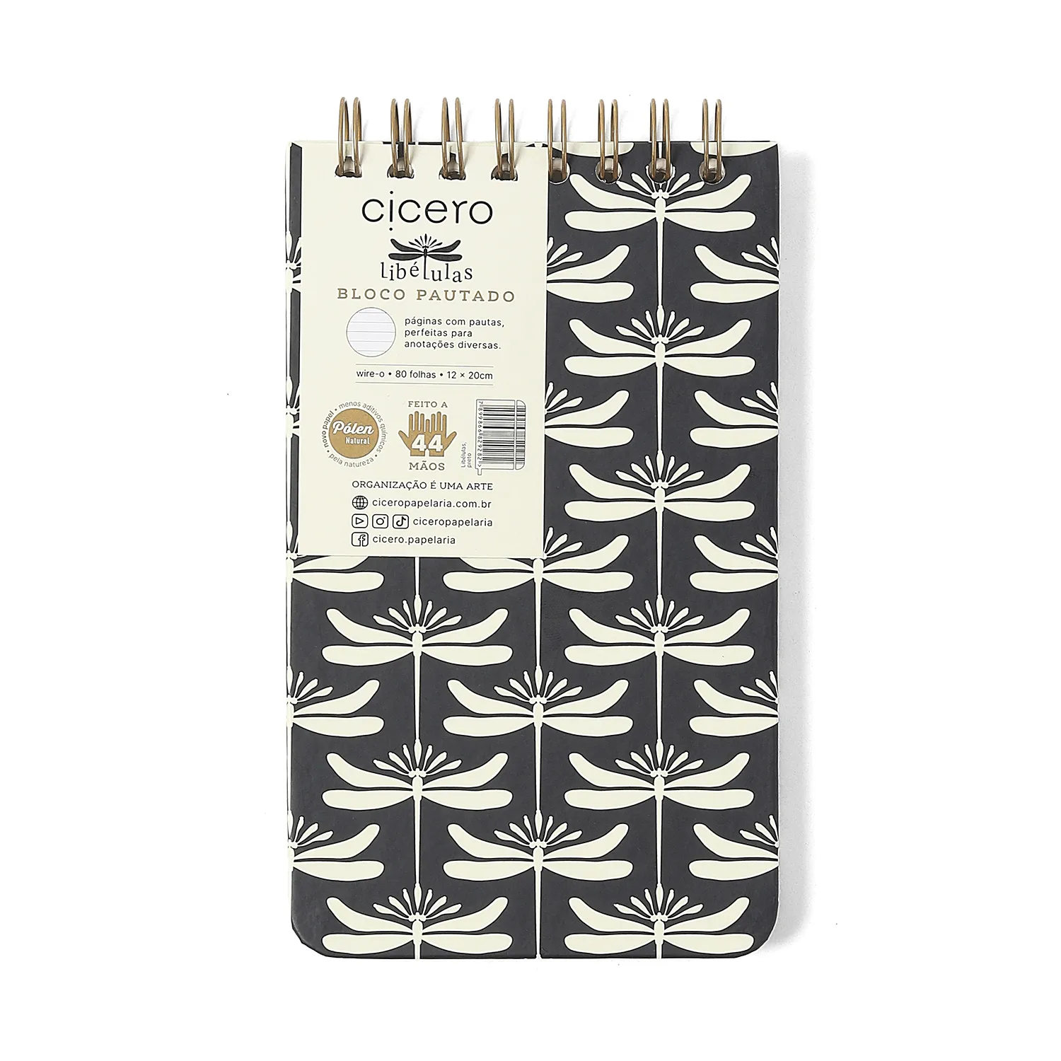 Bloco Wire-o Libélulas Pautado 12x20 Preto