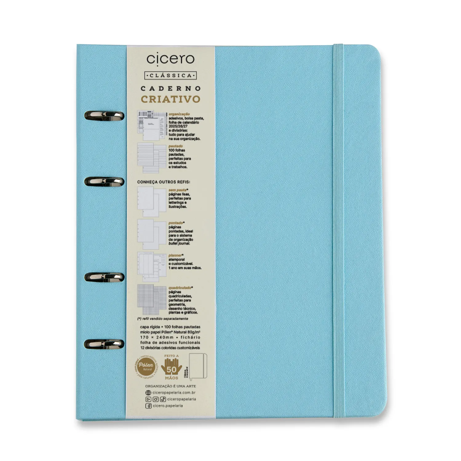 CADERNO CRIATIVO ARGOLADO PASTEL PAUTADO 17X24 AZUL