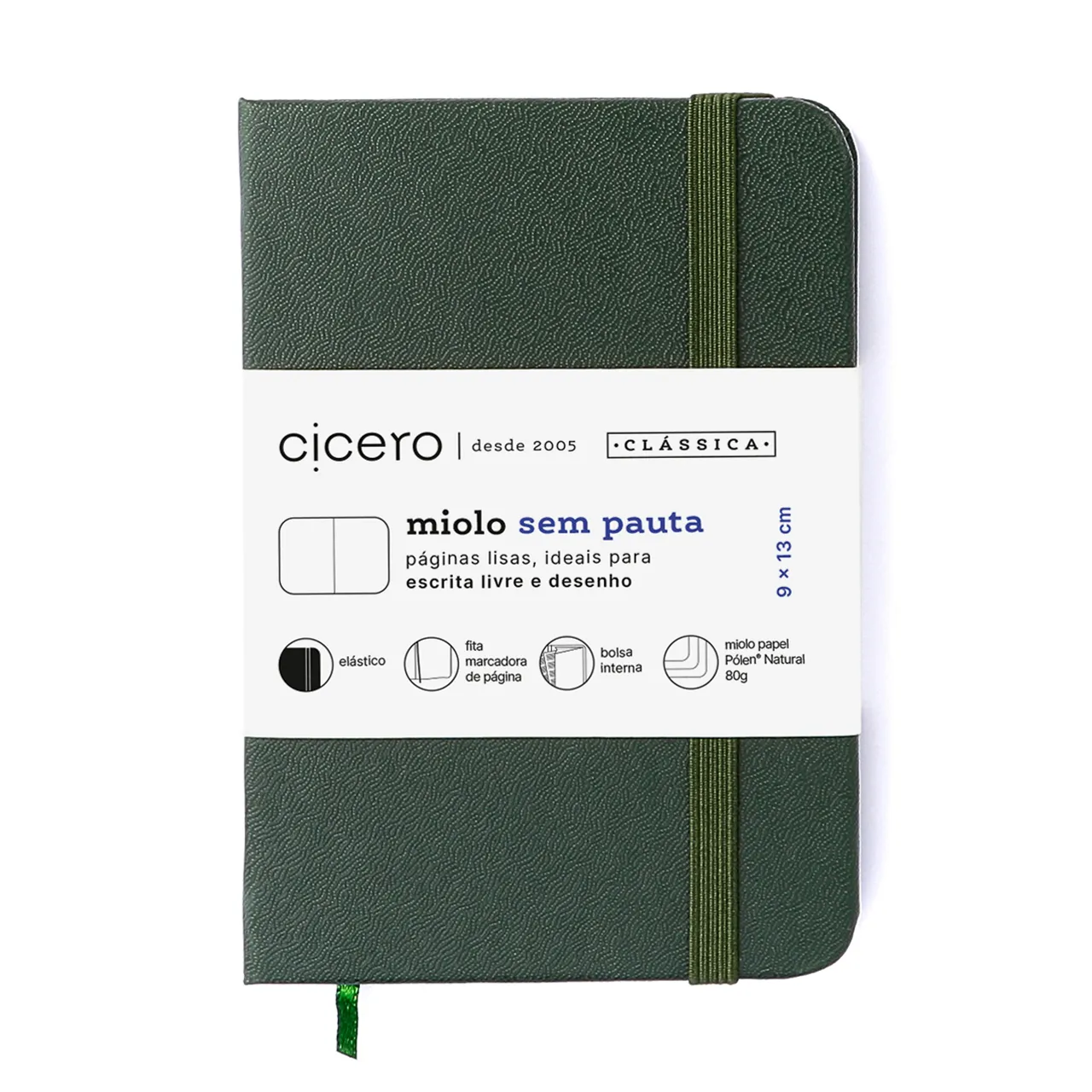 Caderneta Clássica Sem Pauta 9X13 Verde Oliva