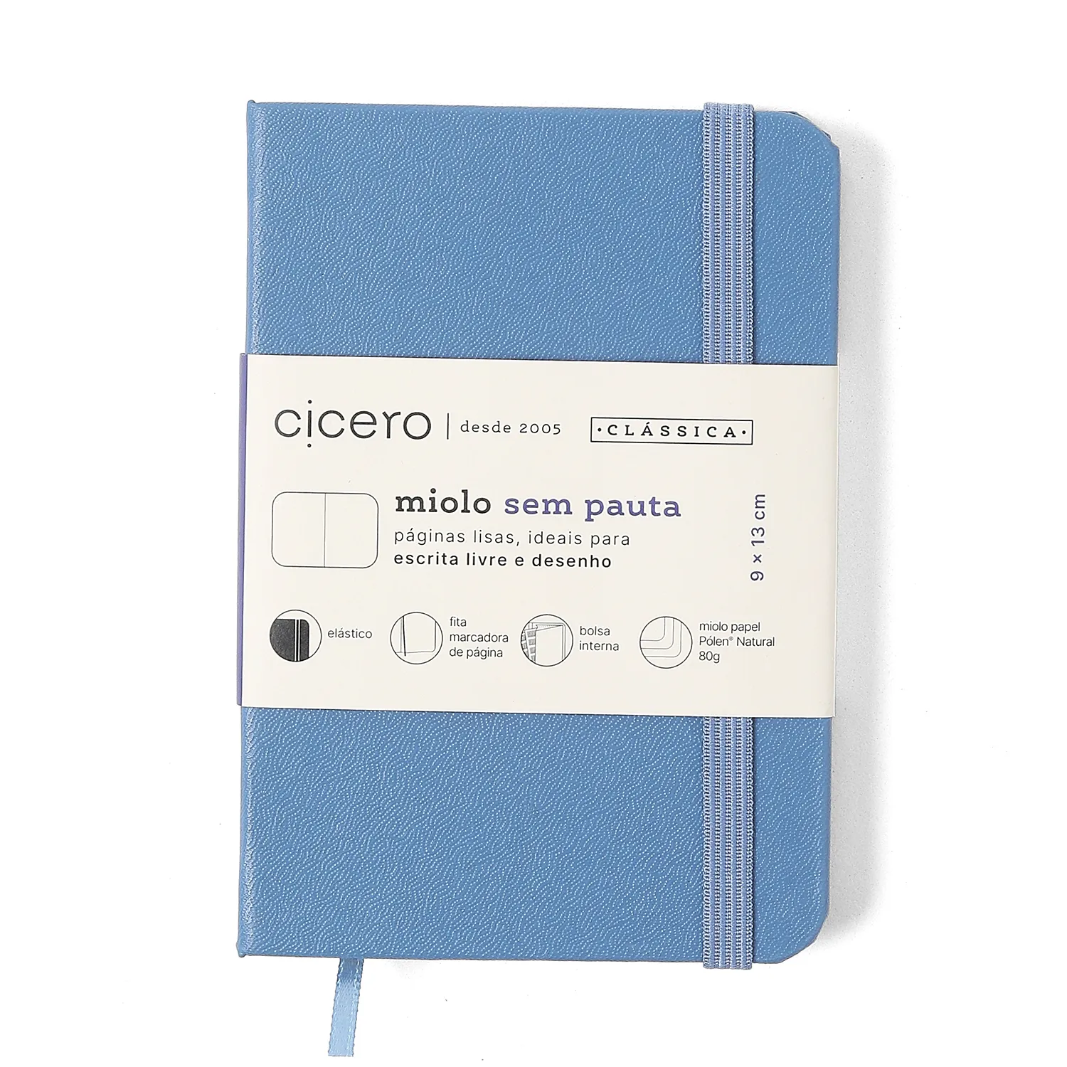 Caderneta Clássica Sem Pauta 9x13 Azul Celeste