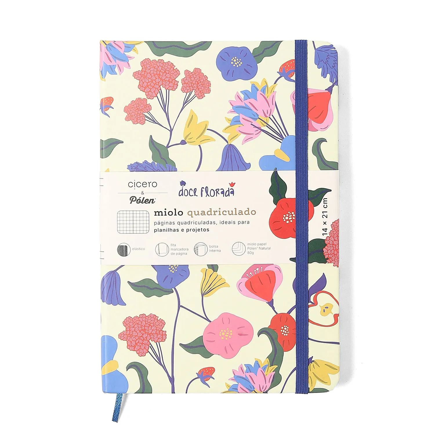 Caderneta Doce Florada Quadriculado 14X21 Off White