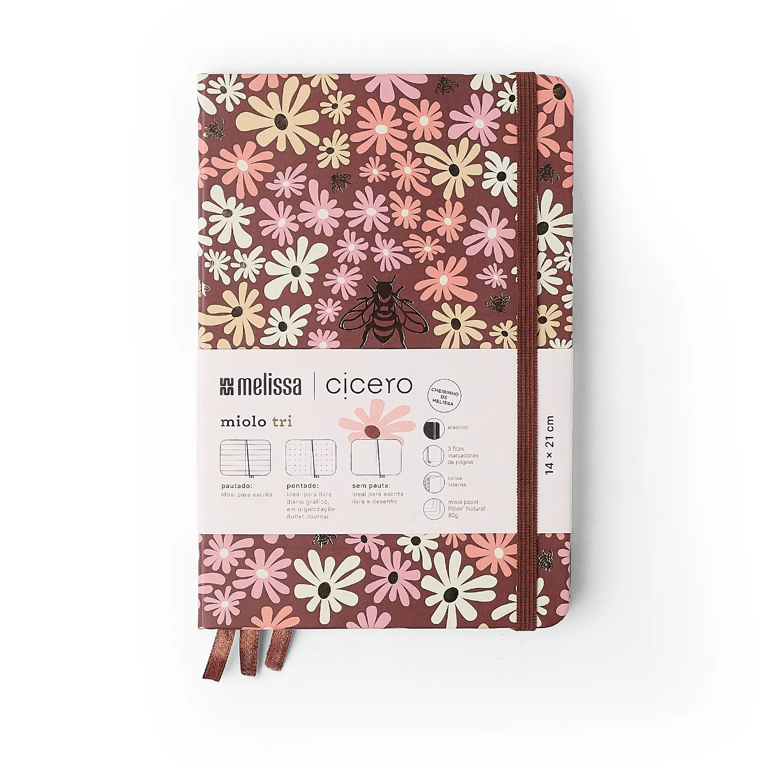 Caderneta Melissa Miolo Tri 14x21 Mini Bloomy Chocolate