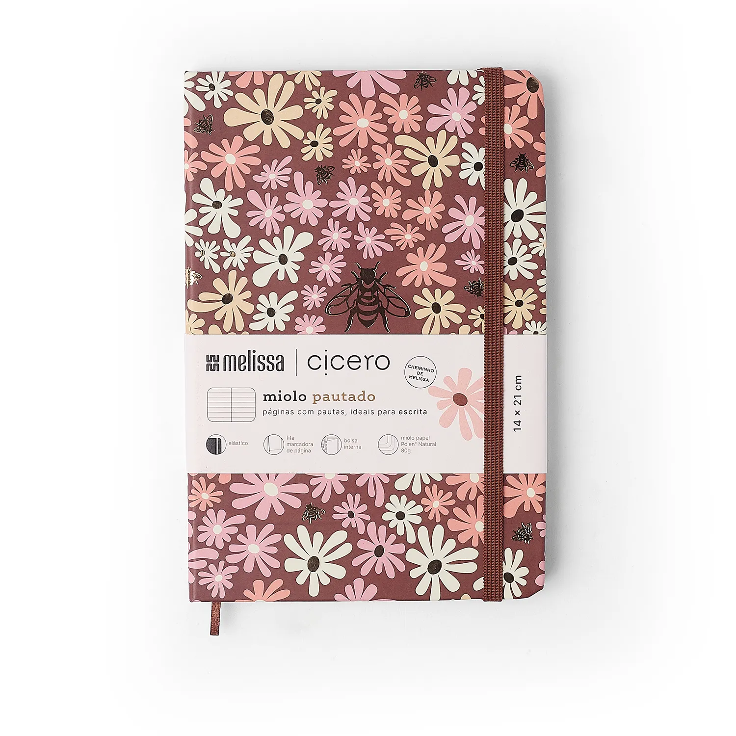 Caderneta Melissa Pautado 14x21 Mini Bloomy Chocolate