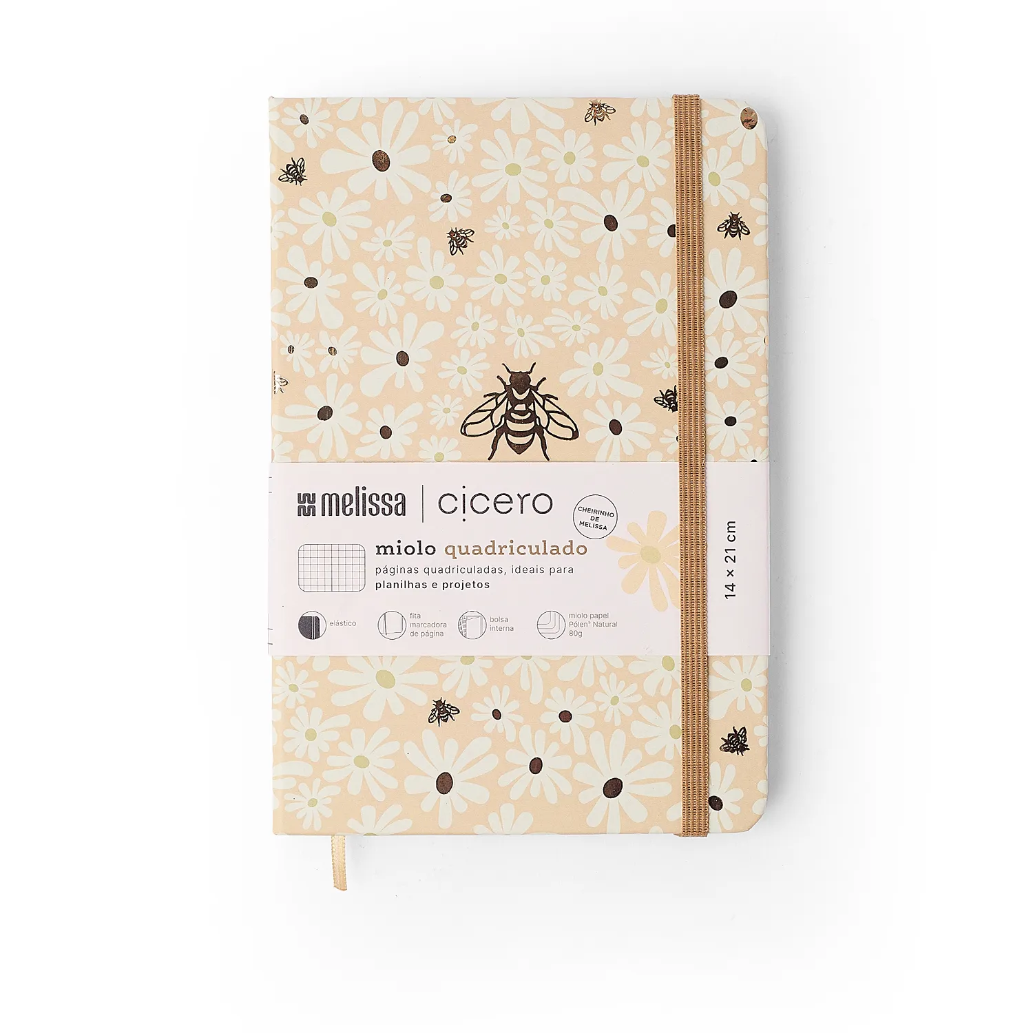 Caderneta Melissa Quadriculado 14x21 Mini Bloomy Manteiga