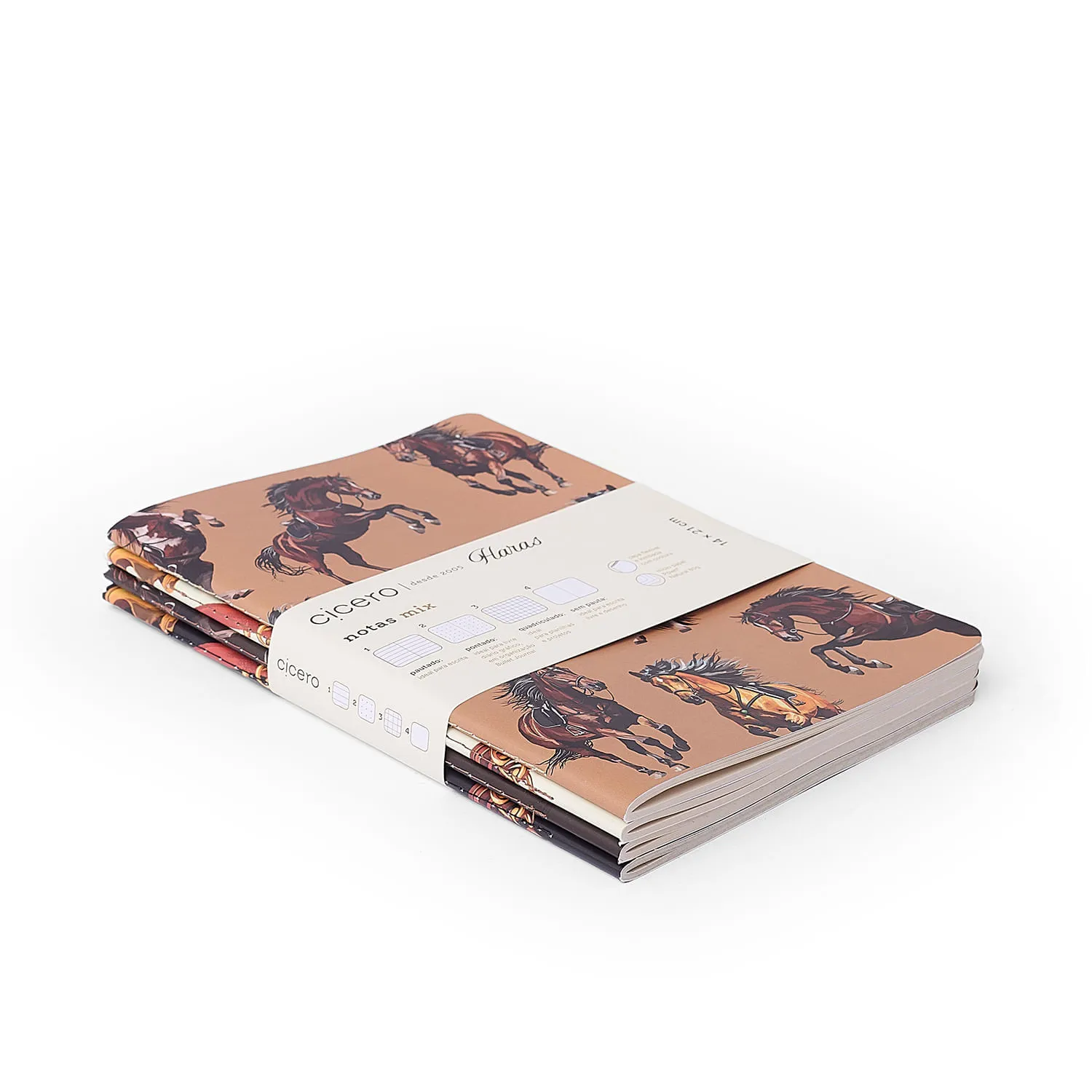 Caderneta Notas Mix Haras Miolos Diferentes Kit 4 unidades 14x21 Haras