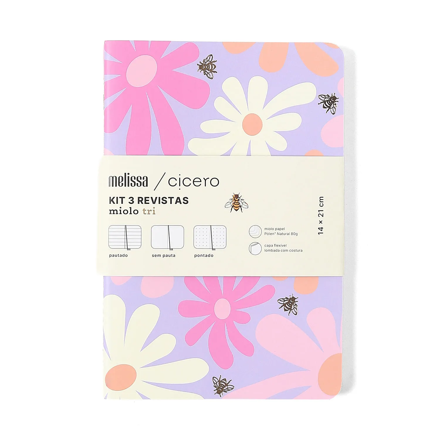 Caderneta Revista Notas Mix Miolos Diferentes Kit 3 unidades 14x21 Melissa Colors
