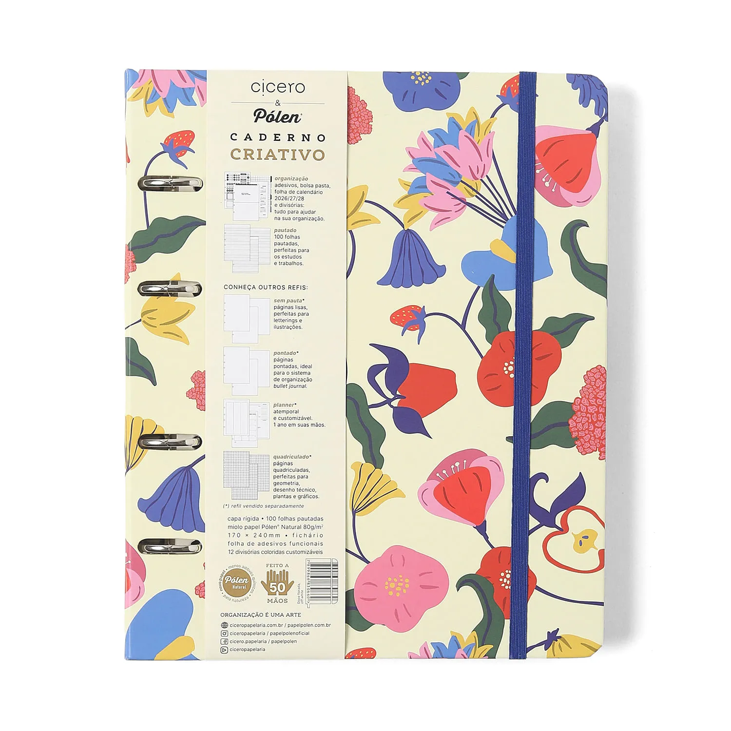 Caderno Criativo Argolado Doce Florada Pautado 17x24 Off White