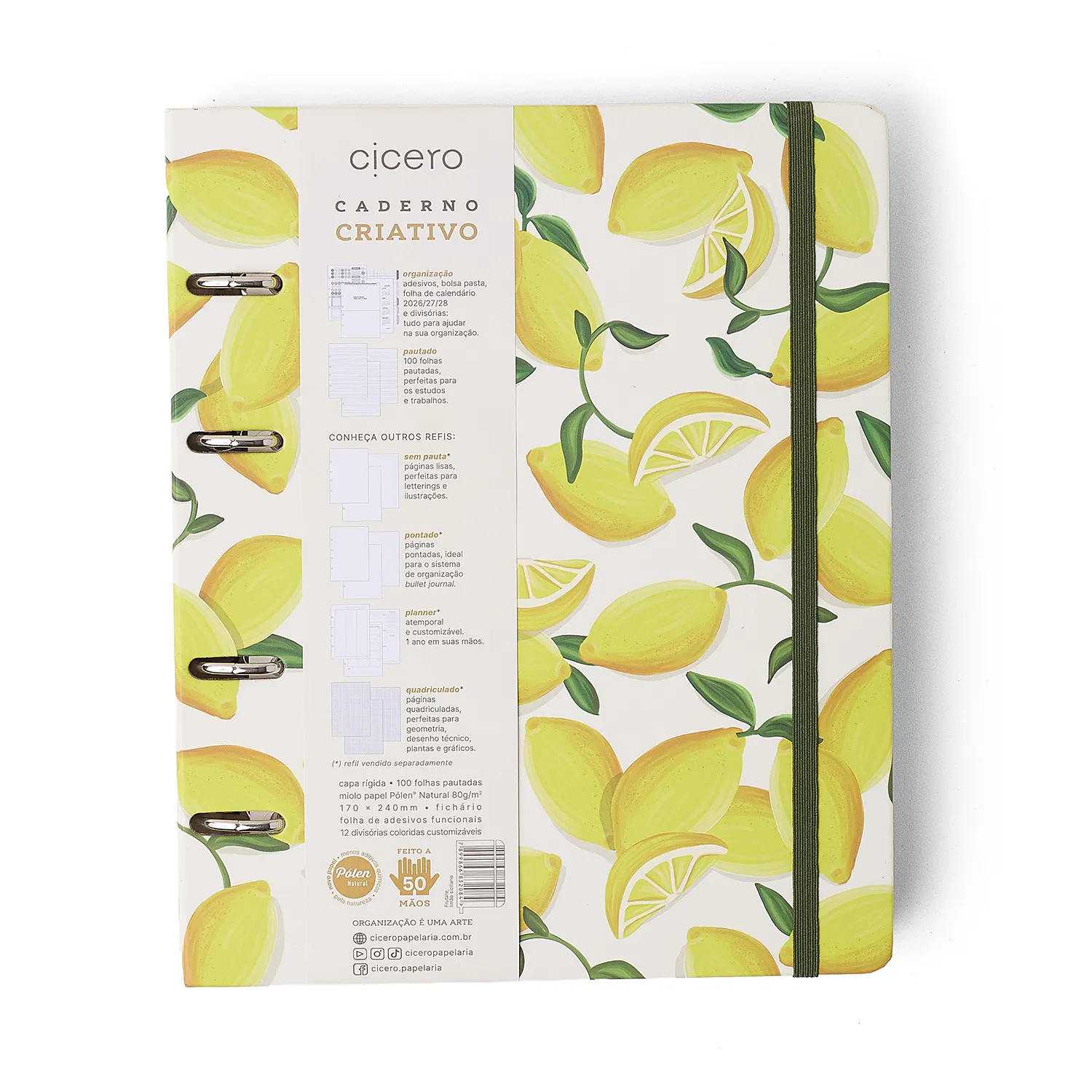 Caderno Criativo Argolado Frutare Pautado 17X24 Limão Siciliano