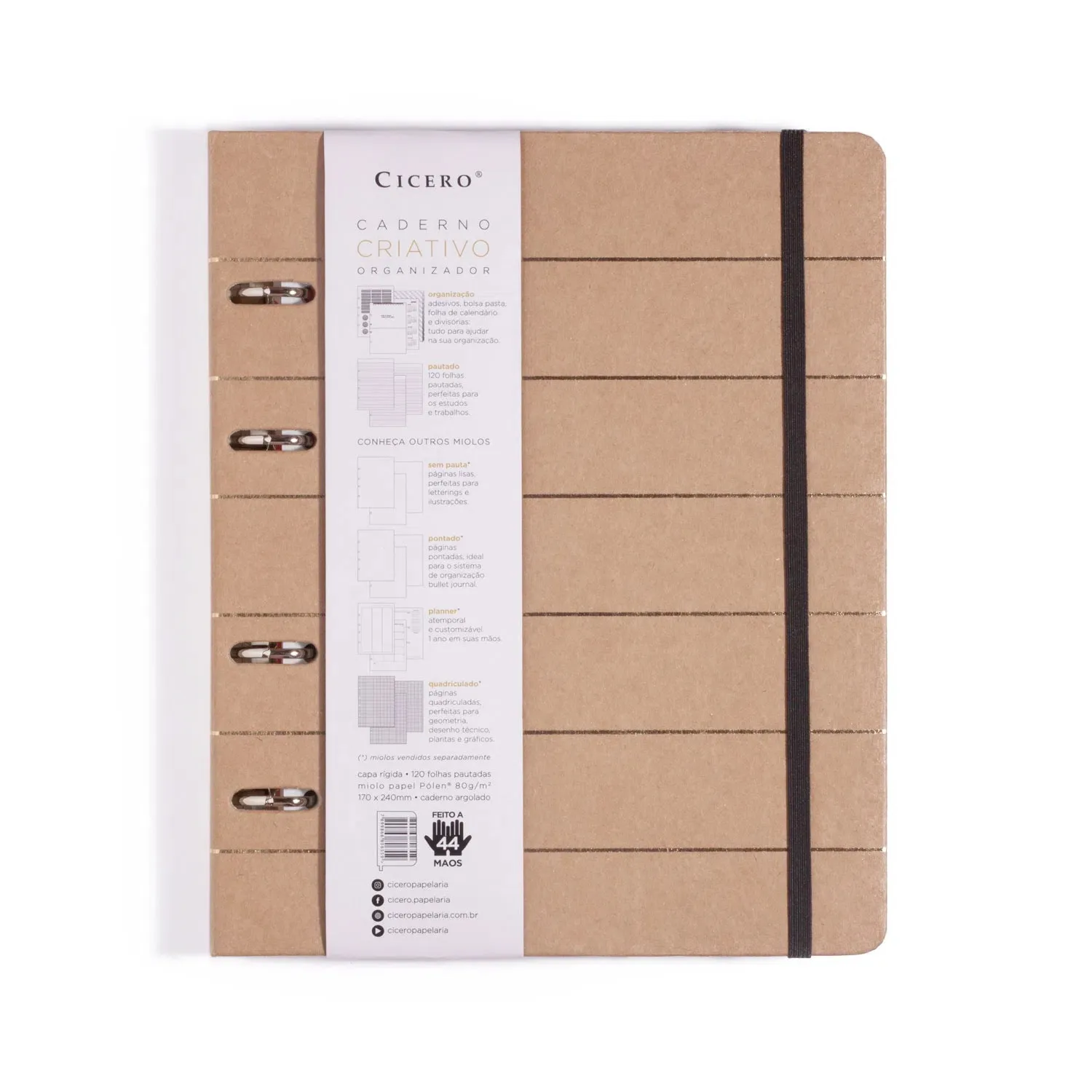 Caderno Criativo Argolado Kraft Pautado 17x24 Kraft