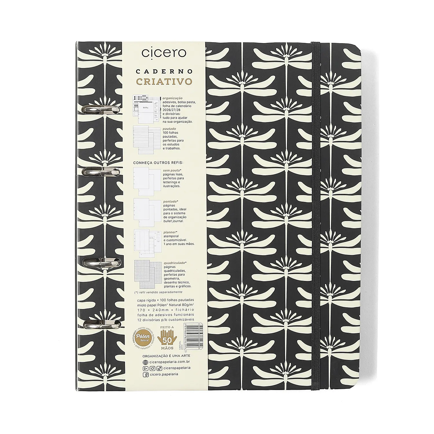 Caderno Criativo Argolado Libélulas Pautado 17x24 Preto
