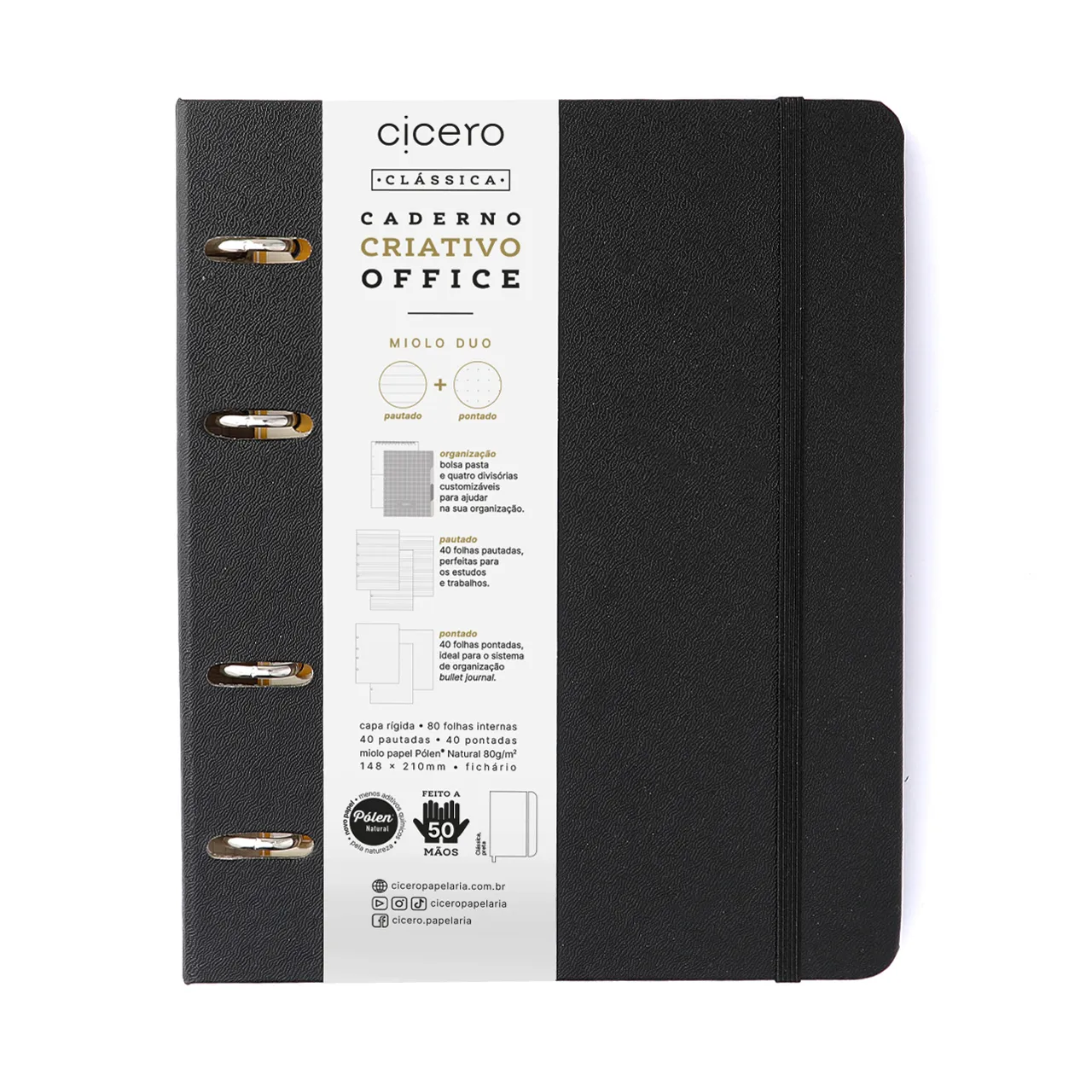 Caderno Criativo Argolado Office Duo Clássica Pautado & Pontado A5 Preta