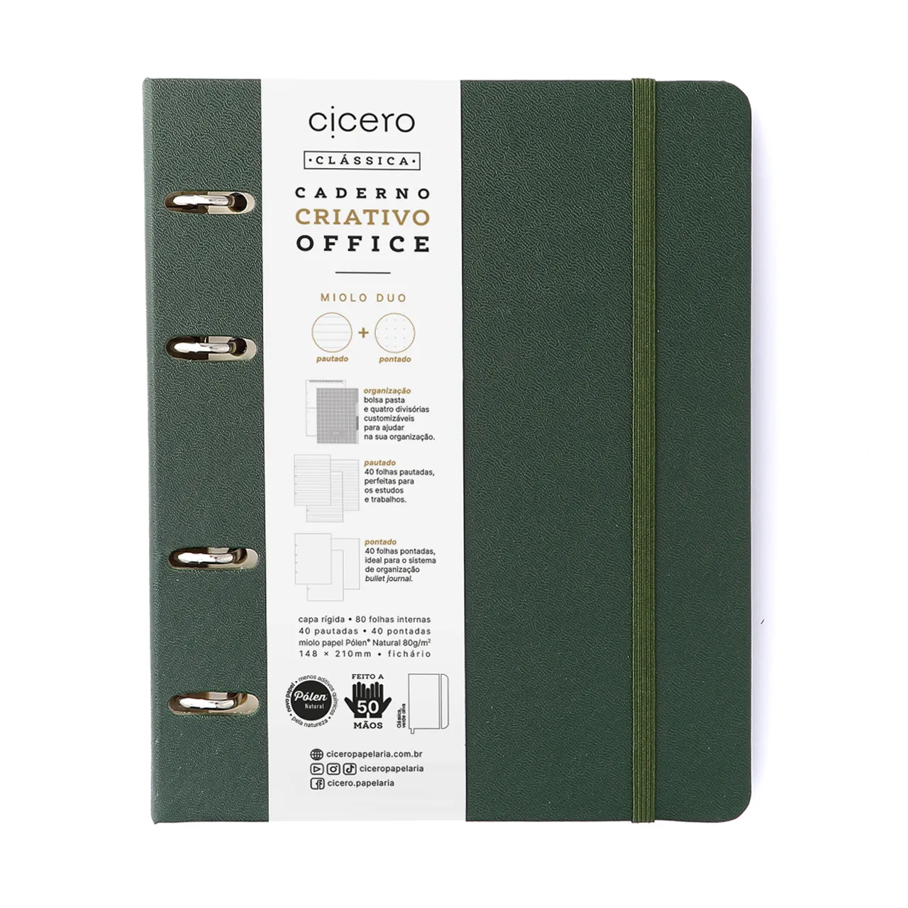 Caderno Criativo Argolado Office Duo Clássica Pautado & Pontado A5 Verde Oliva