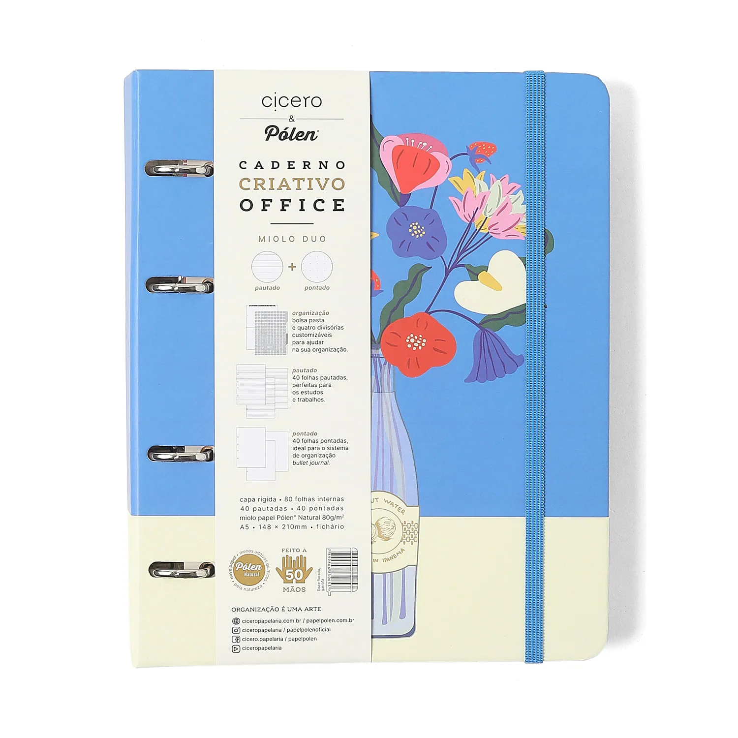 Caderno Criativo Argolado Office Duo Doce Florada Pautado & Pontado A5 Garrafa