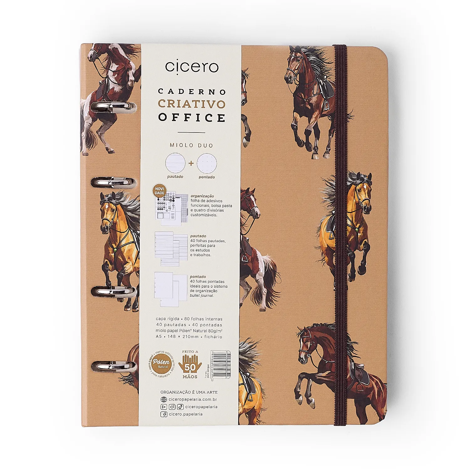 Caderno Criativo Argolado Office Duo Haras Pautado & Pontado A5 Puro Sangue