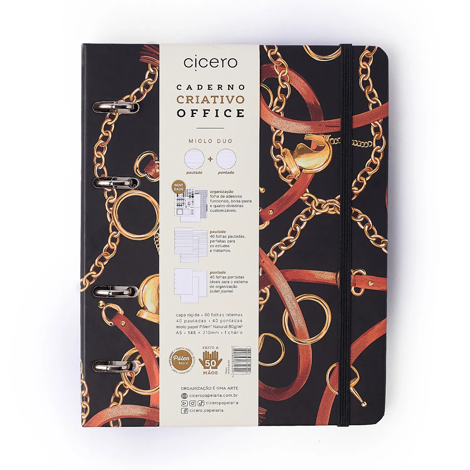 Caderno Criativo Argolado Office Duo Haras Pautado & Pontado A5 Selaria Preto