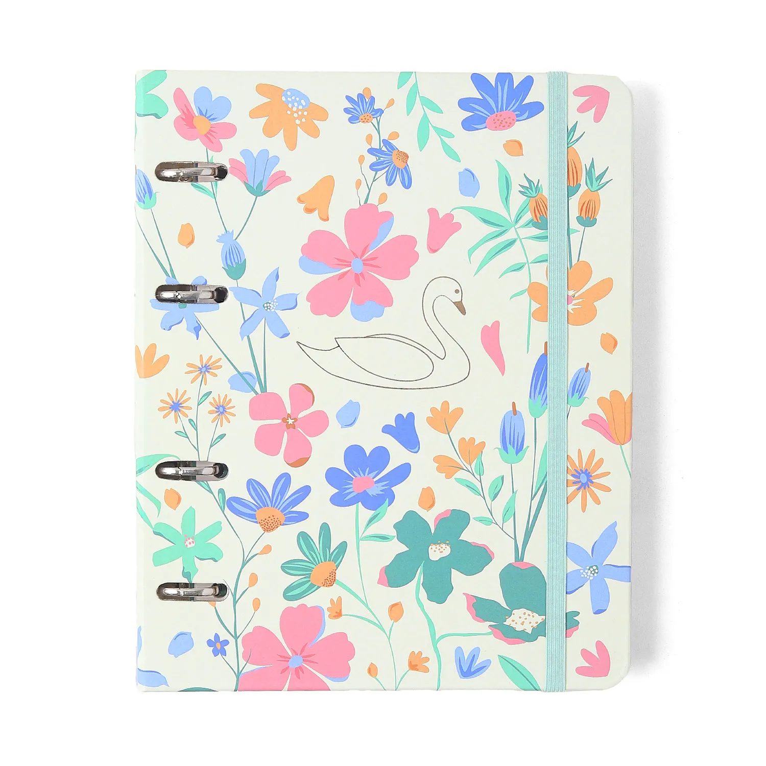 Caderno Criativo Argolado Office Duo Lagoa Pautado & Pontado A5 Cisne Floral Off White