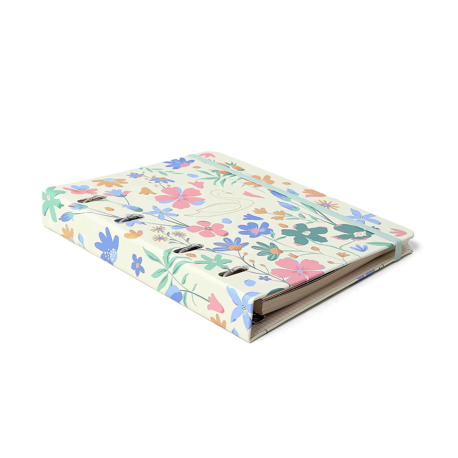 Caderno Criativo Argolado Office Duo Lagoa Pautado & Pontado A5 Cisne Floral Off White