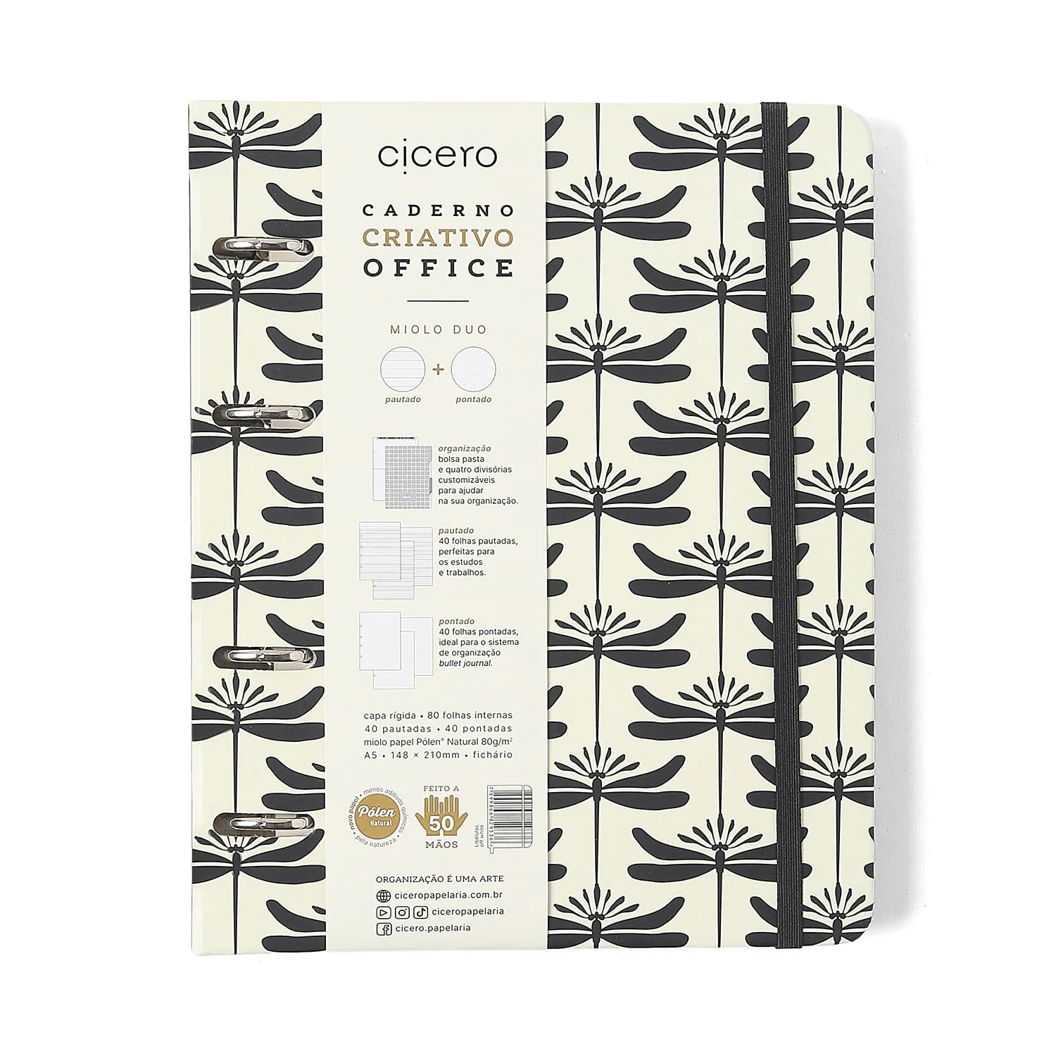 Caderno Criativo Argolado Office Duo Libélulas Pautado & Pontado A5 Off White