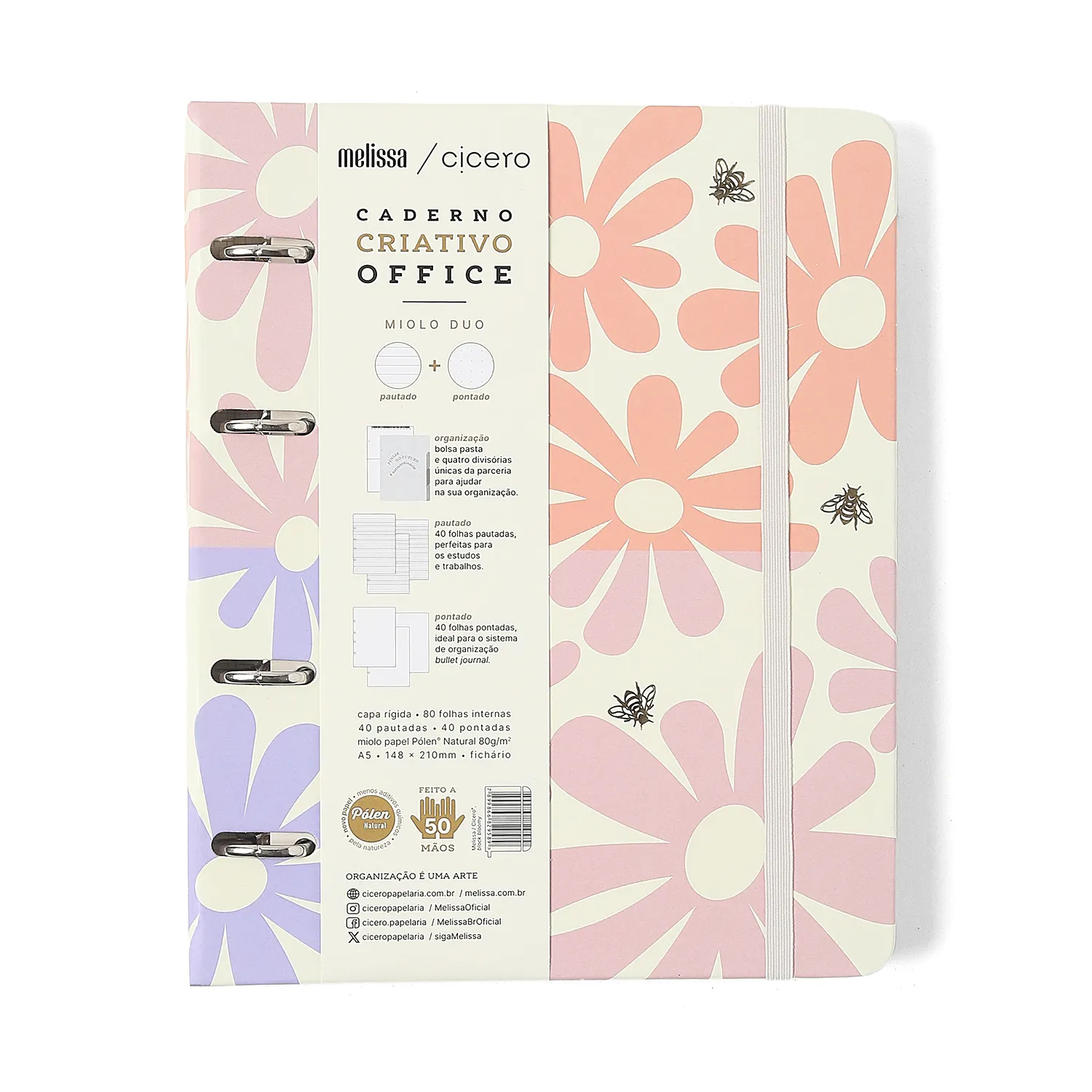 Caderno Criativo Argolado Office Duo Melissa Pautado & Pontado A5 Block Bloomy