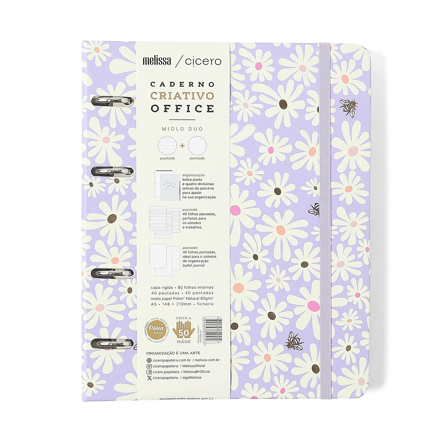Caderno Criativo Argolado Office Duo Melissa Pautado & Pontado A5 Mini Bloomy