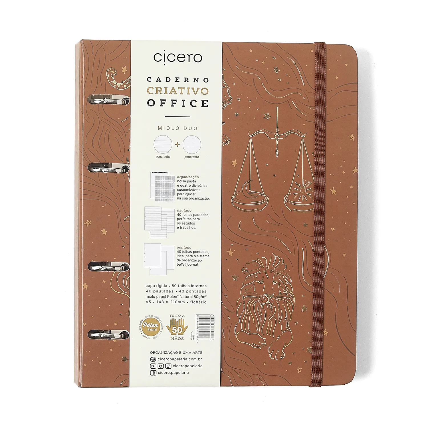 Caderno Criativo Argolado Office Duo Origens Pautado & Pontado A5 Terra