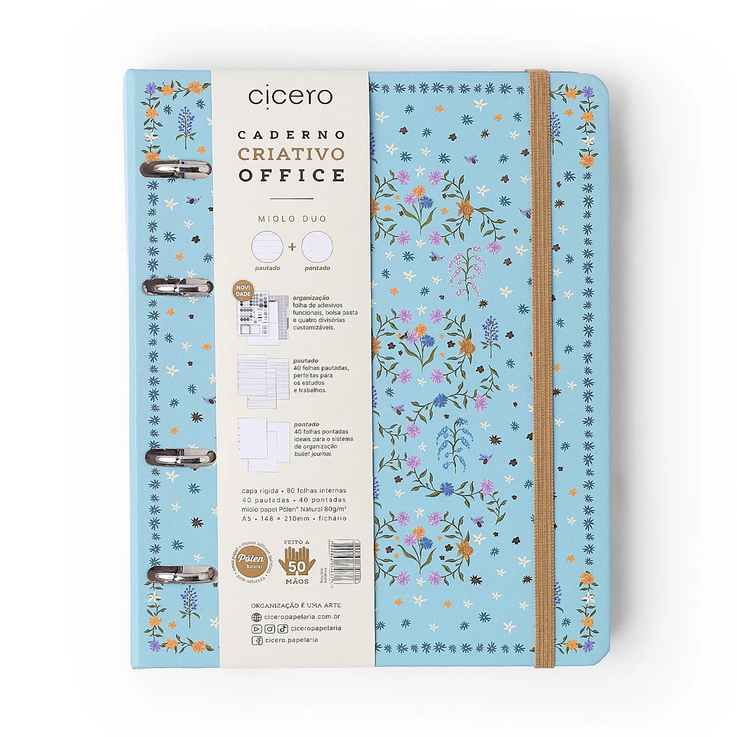 Caderno Criativo Argolado Office Duo Relicário Pautado & Pontado A5 Botânica