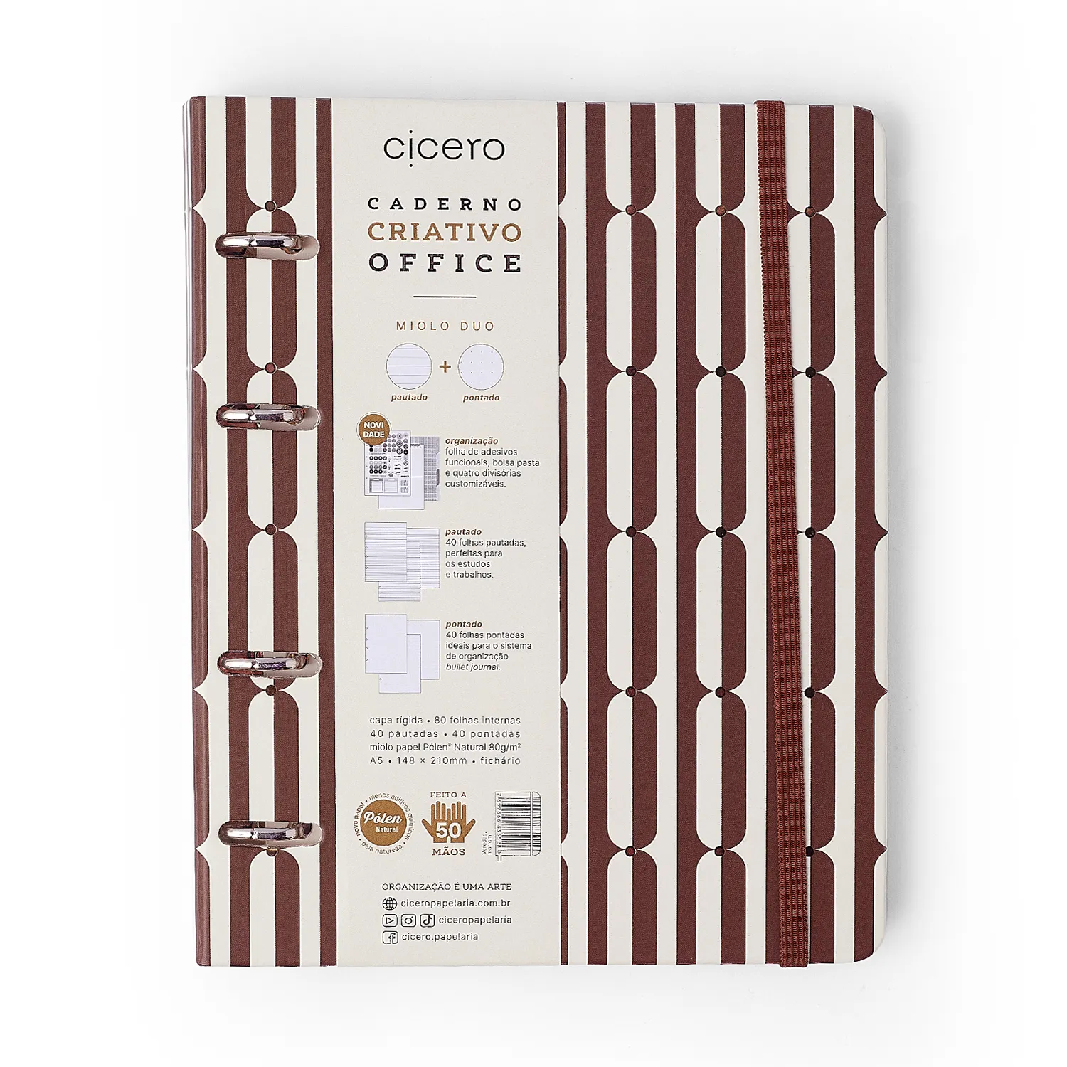 Caderno Criativo Argolado Office Duo Veredas Pautado & Pontado A5 Marrom