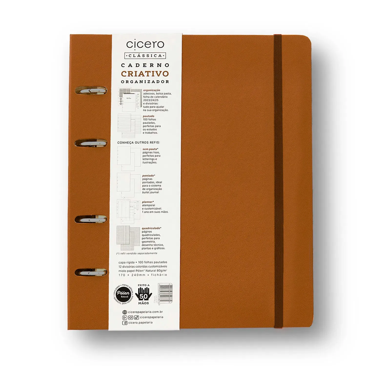 Caderno Criativo Argolado Organizador Clássica Pautado 17x24 Caramelo