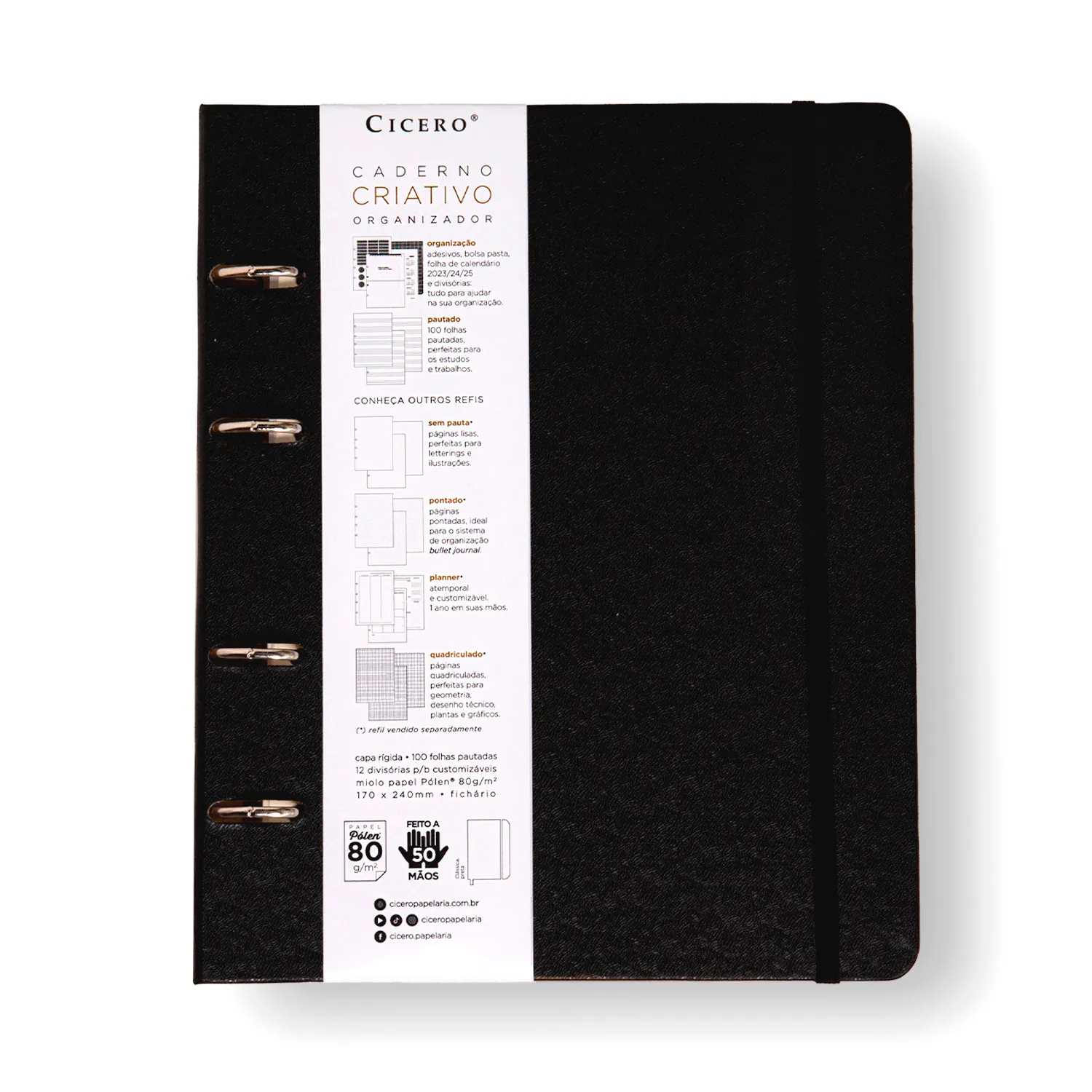Caderno Criativo Argolado Organizador Clássica Pautado 17x24 Preto