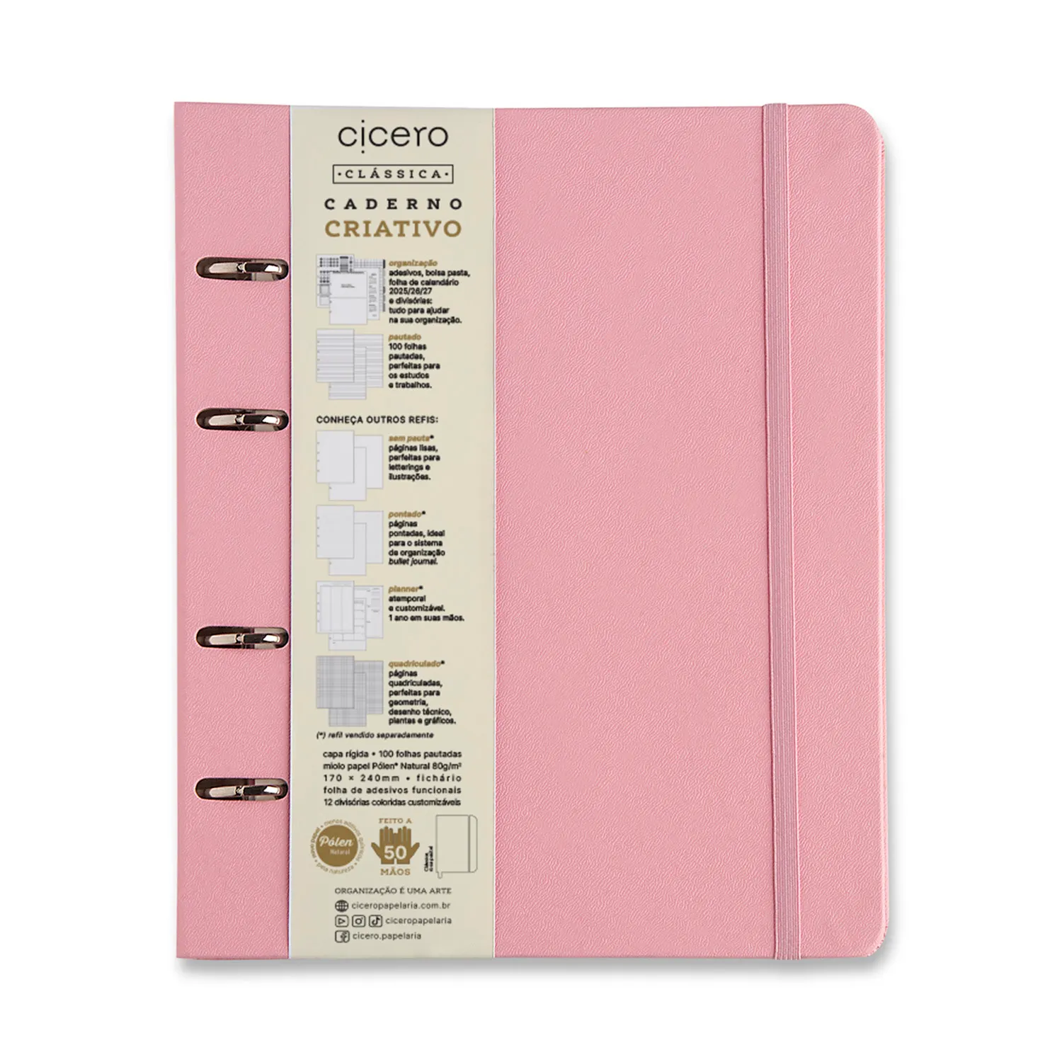 Caderno Criativo Argolado Pastel Pautado 17X24 Rosa