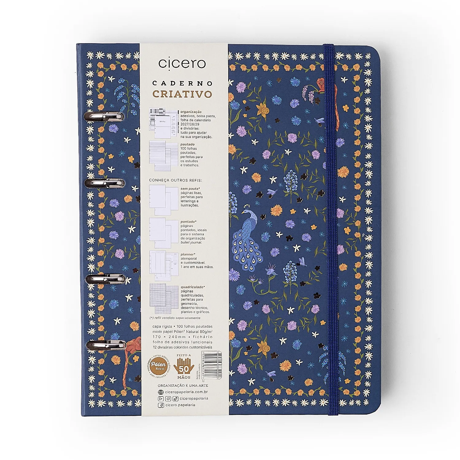 Caderno Criativo Argolado Relicário Pautado 17x24 Realeza Marinho