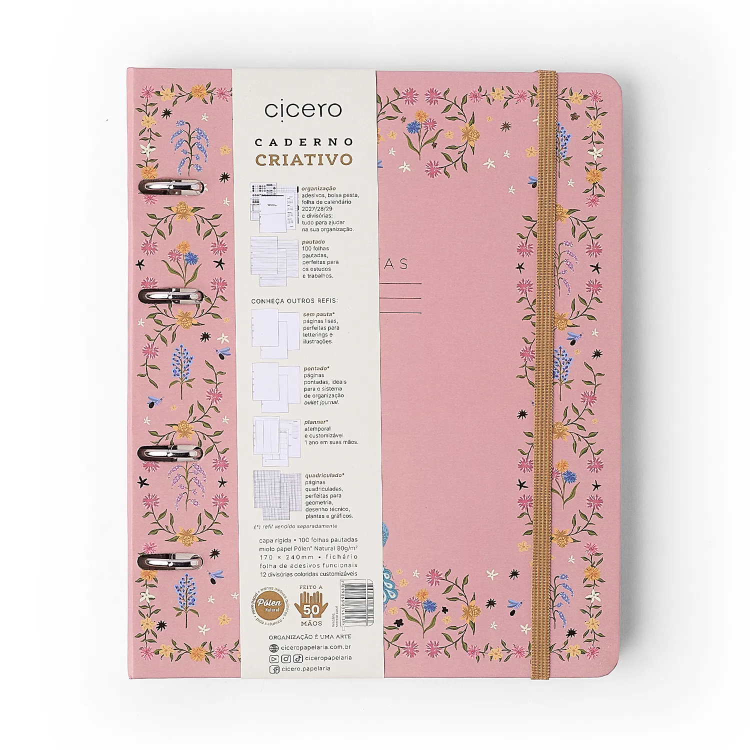 Caderno Criativo Argolado Relicário Pautado 17x24 Secreto Coral
