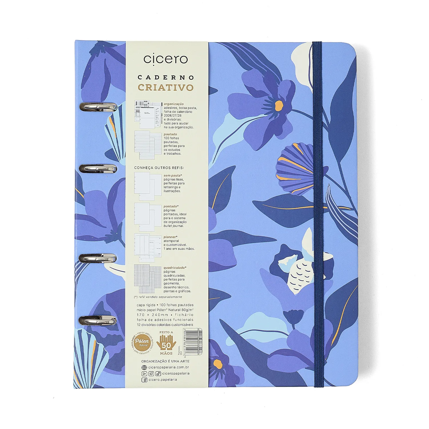 Caderno Criativo Argolado Trancoso Pautado 17X24 Azul