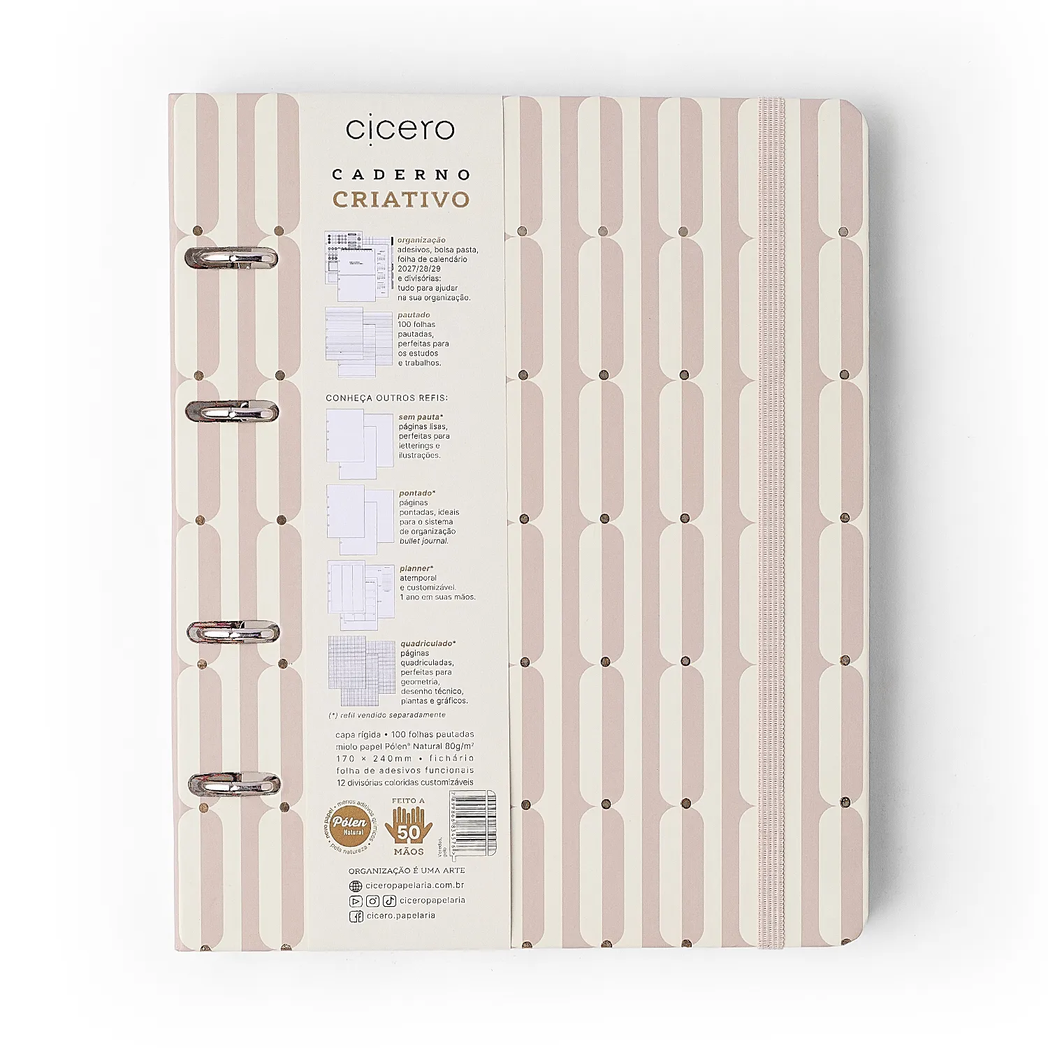 Caderno Criativo Argolado Veredas Pautado 17x24 Gelo